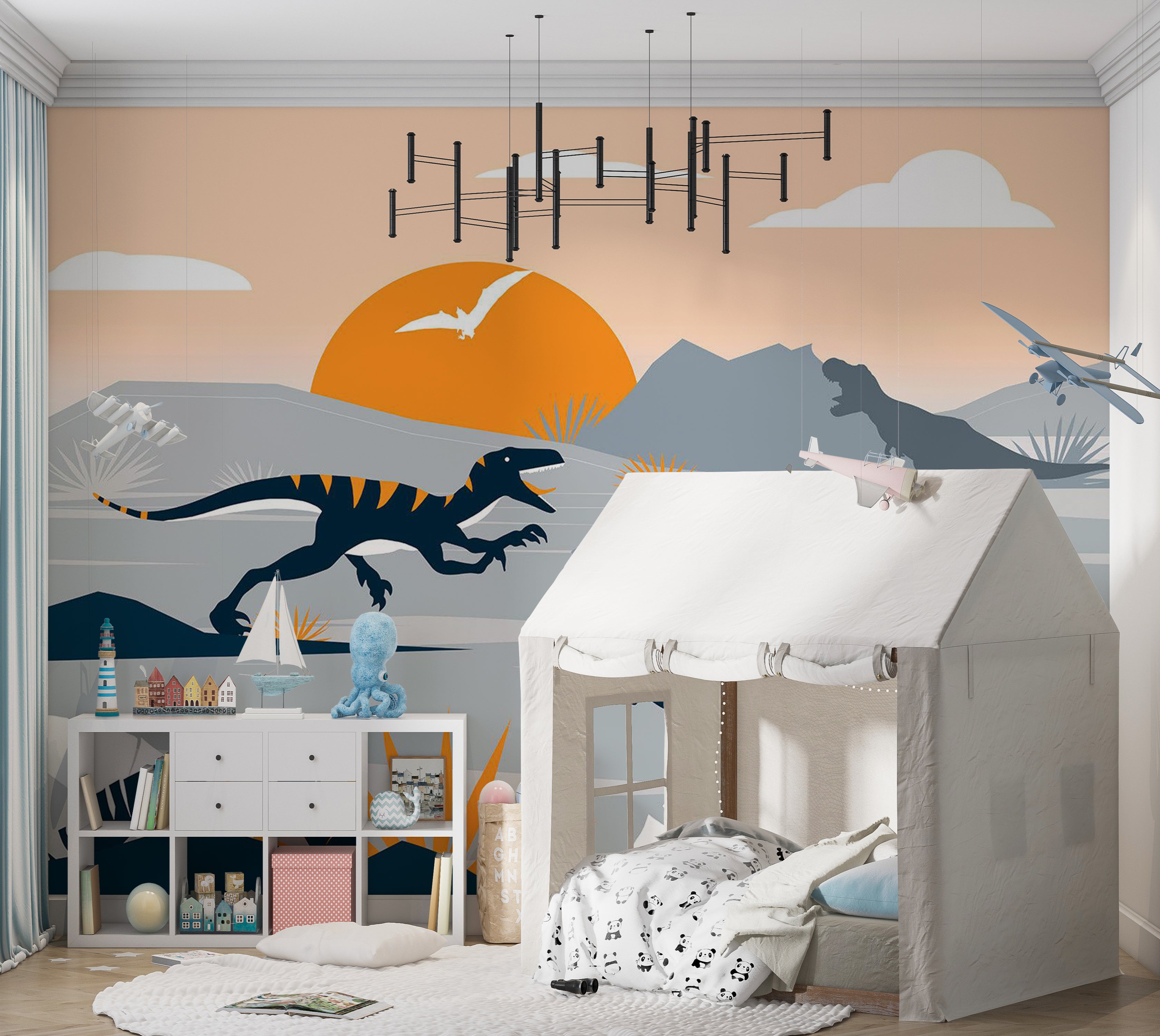 Kids Wallpaper Wall Mural - Abstract Dinosaurs Landscape 39"Wx27"H / Standard