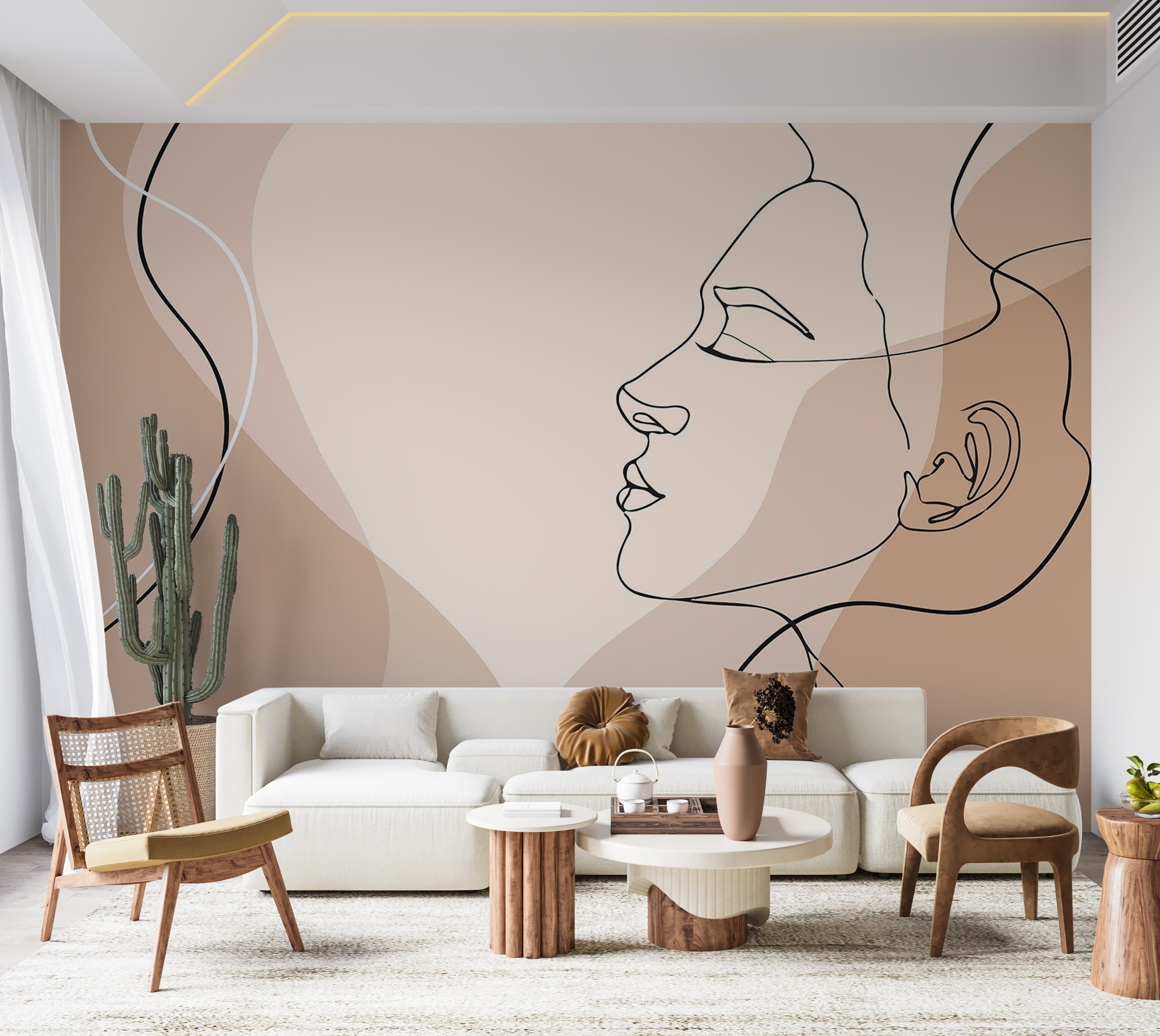 Abstract Wallpaper Wall Mural - Line Art Femininity 39"Wx27"H / Standard