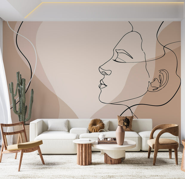 Abstract Wallpaper Wall Mural - Line Art Femininity 39"Wx27"H / Standard