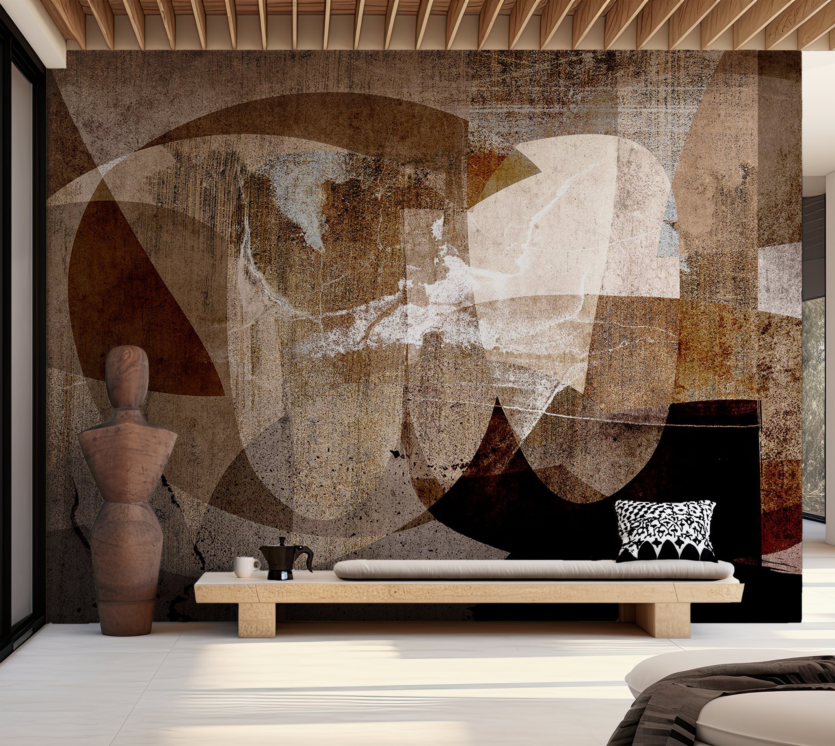 Abstract Wallpaper Wall Mural - Geometric Composition Brown 39"Wx27"H / Standard