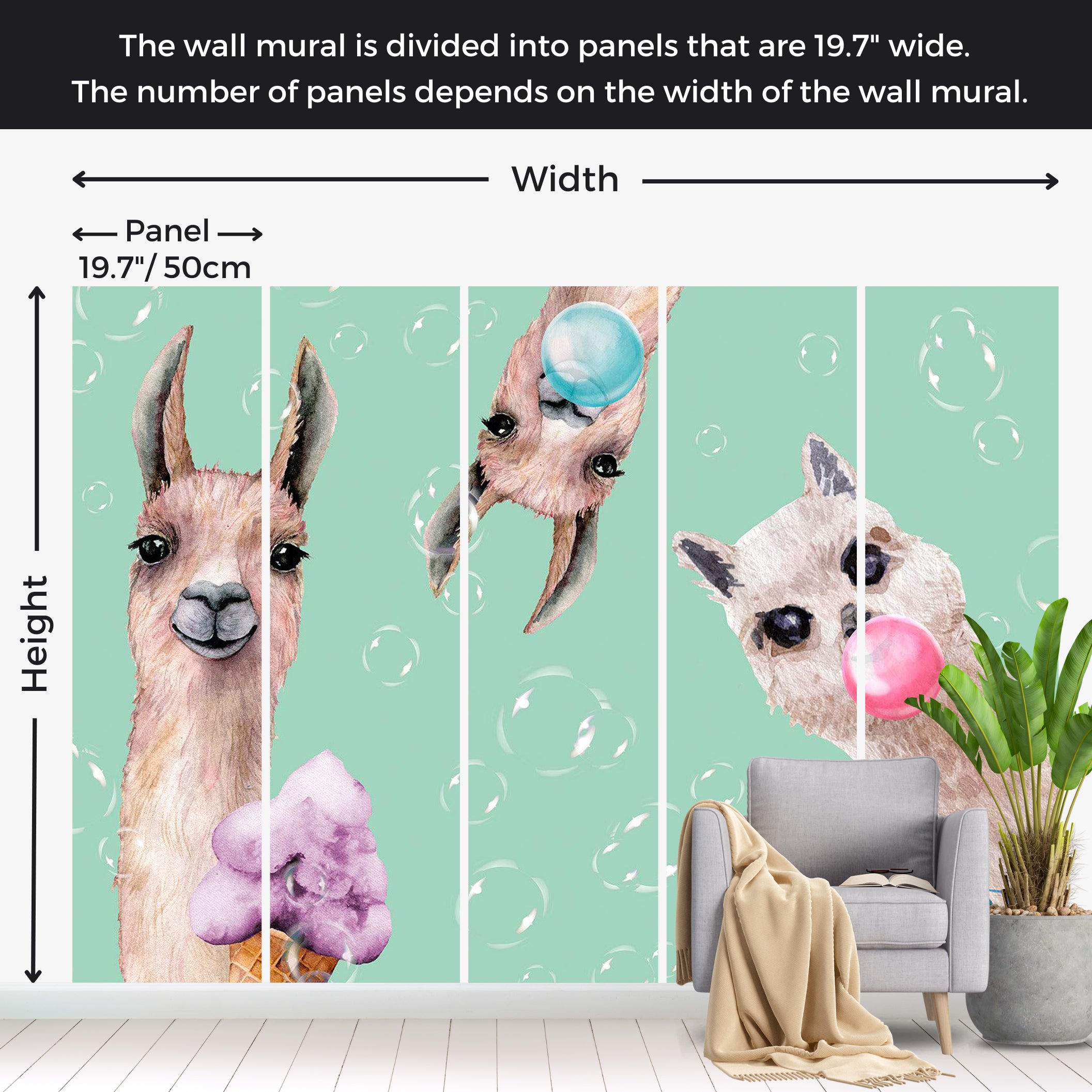 Kids Wallpaper Wall Mural - Crazy Llamas 39"Wx27"H / Standard