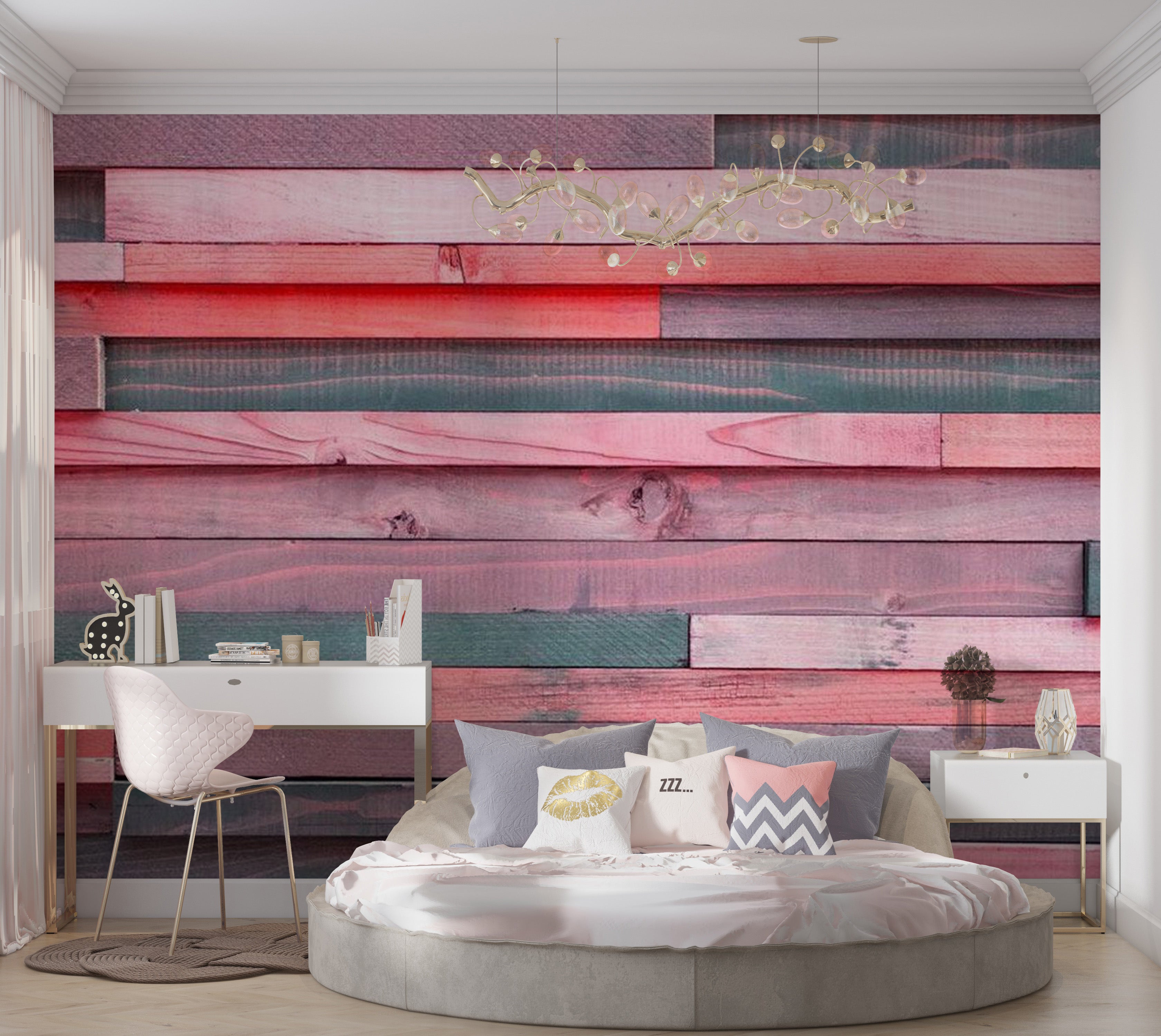 Background & Patterns Wallpaper Wall Mural - Mixed Pink Wooden Planks 39"Wx27"H