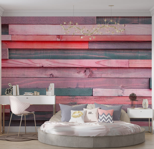 Background & Patterns Wallpaper Wall Mural - Mixed Pink Wooden Planks 39"Wx27"H