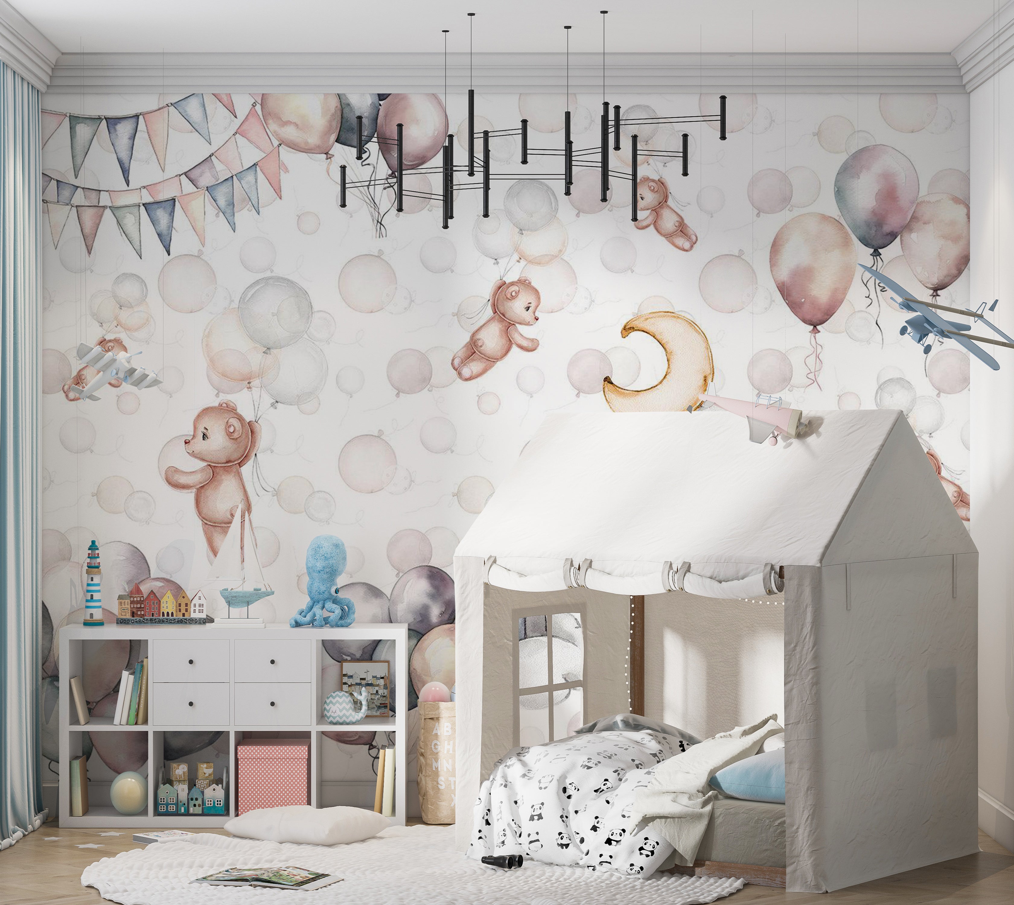 Kids Wallpaper Wall Mural - Bears in The Sky 39"Wx27"H / Standard