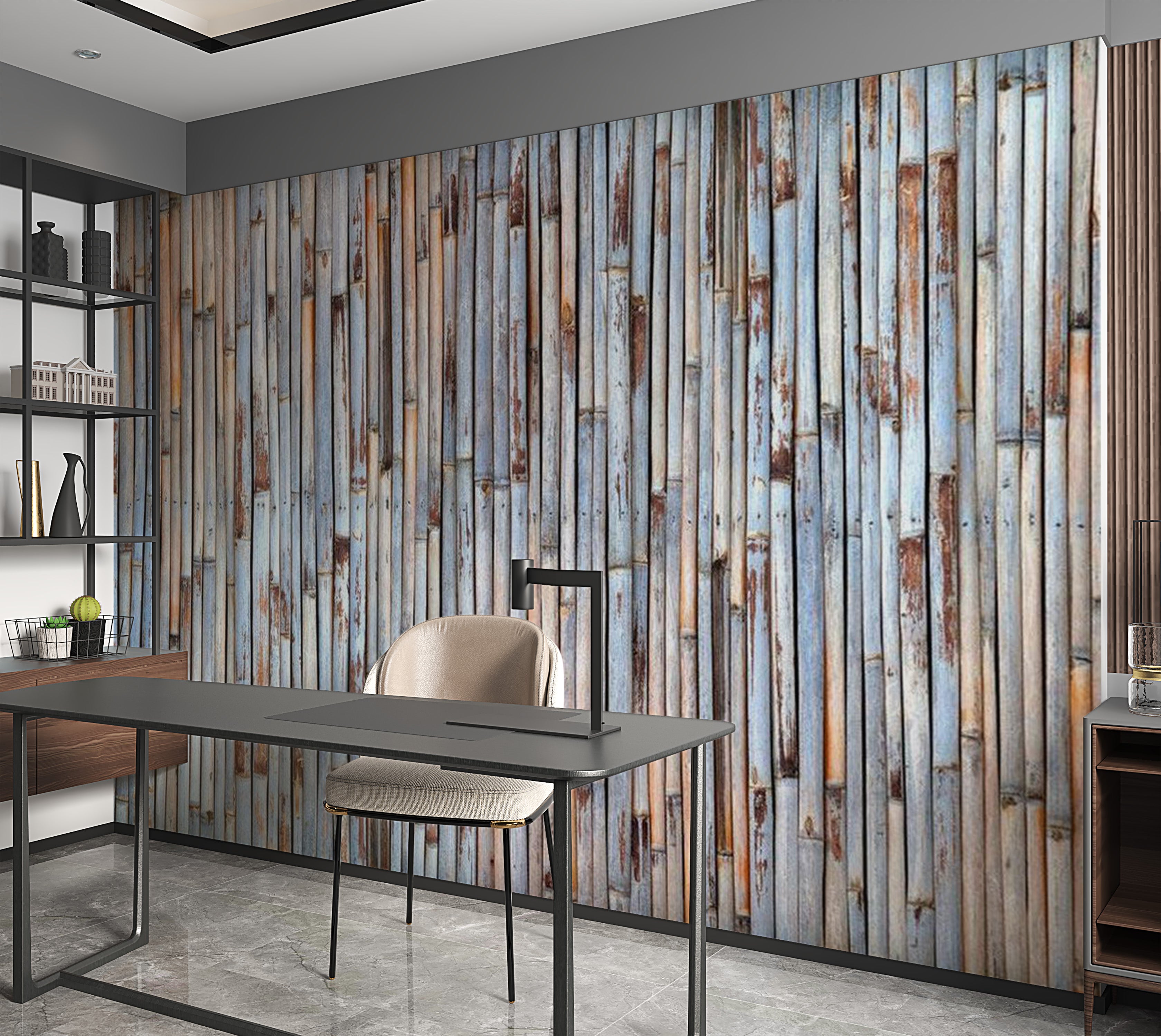 Background & Patterns Wallpaper Wall Mural - Blue Grey Bamboo 39"Wx27"H