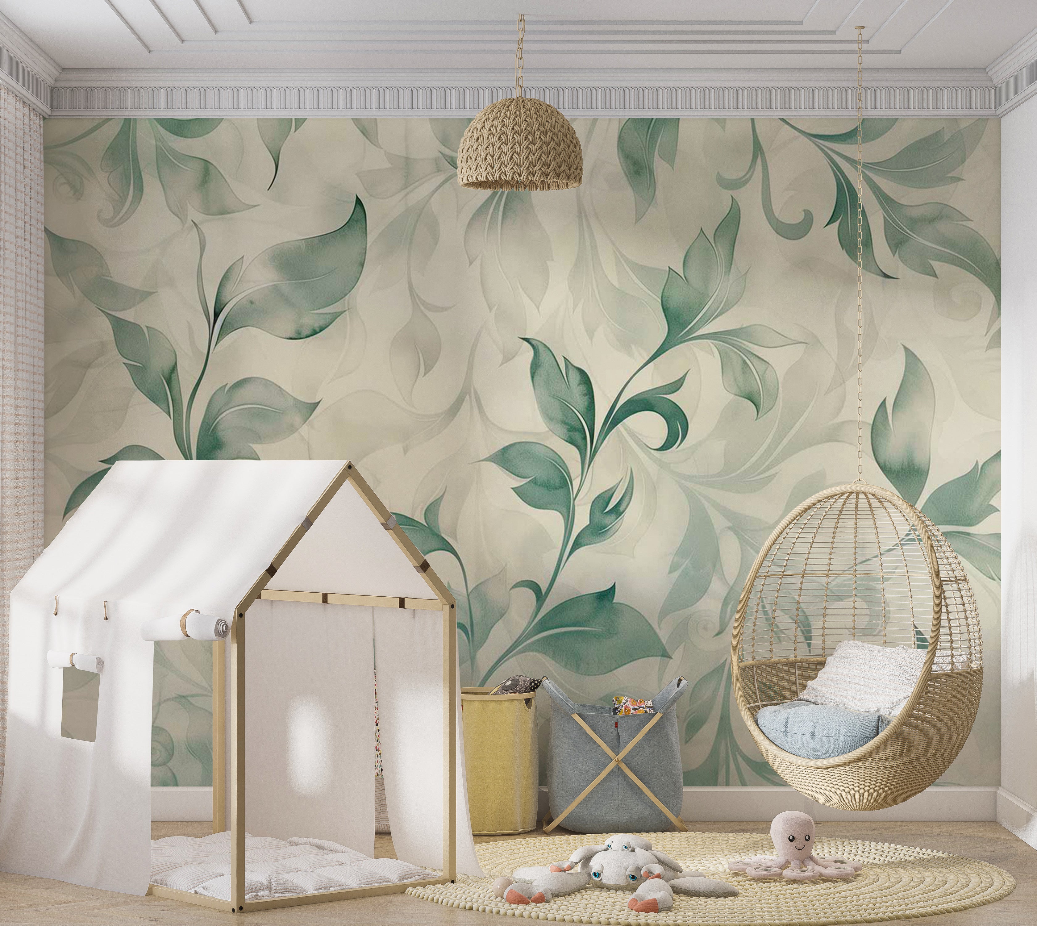 Peel & Stick Floral Wall Mural - Watercolor Botanical Motif 38"Wx27"H