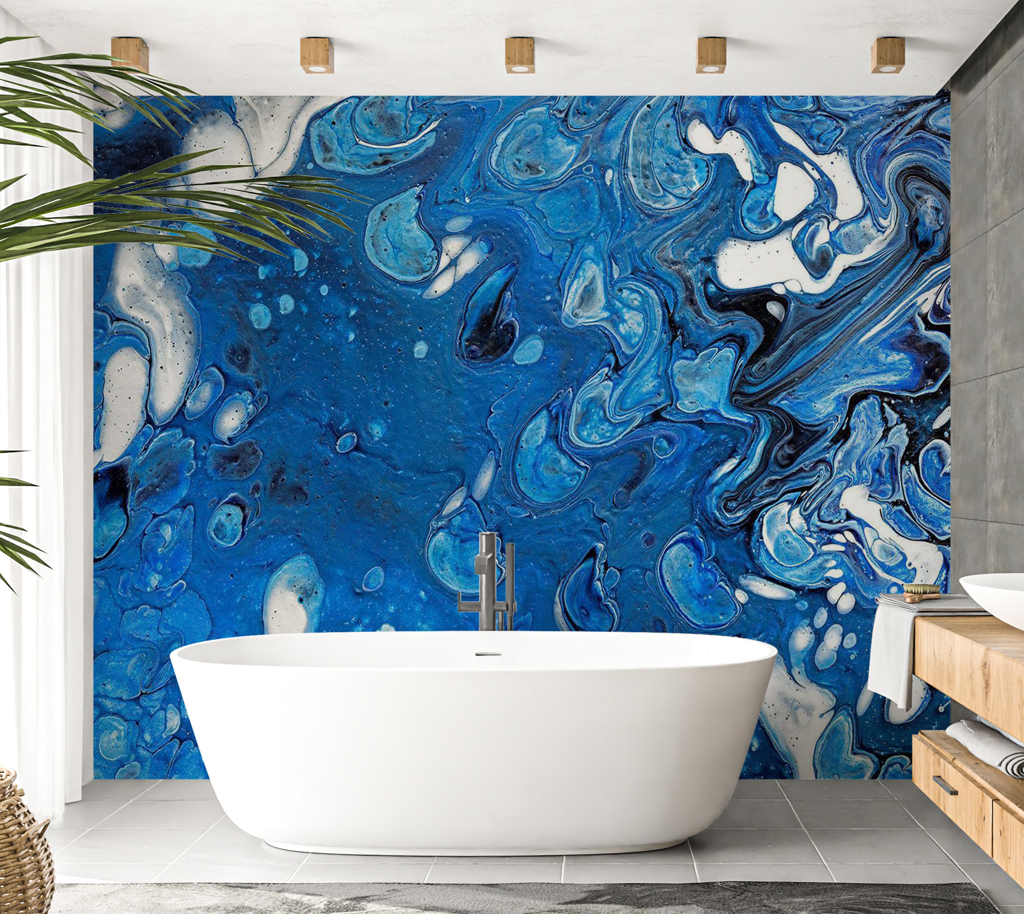 Abstract Wallpaper Wall Mural - Blue Stream 39"Wx27"H