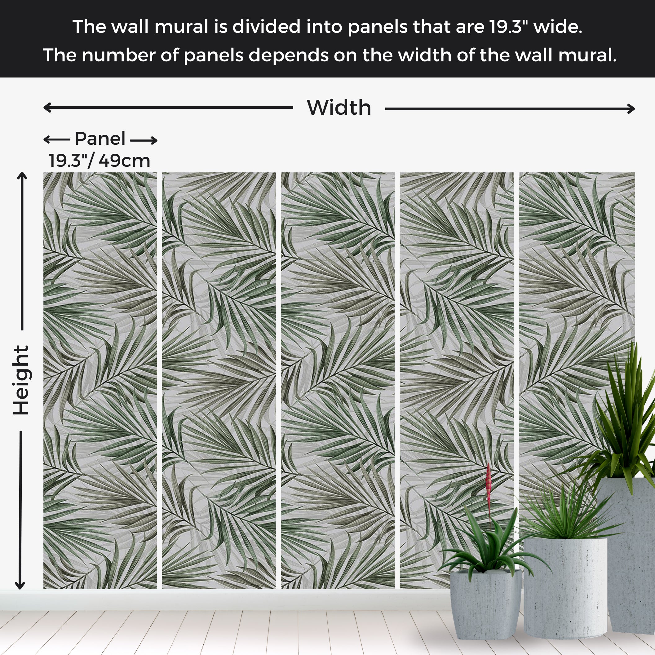 Peel & Stick Botanical Wall Mural - Repeating Green Leaf Pattern 38"Wx27"H