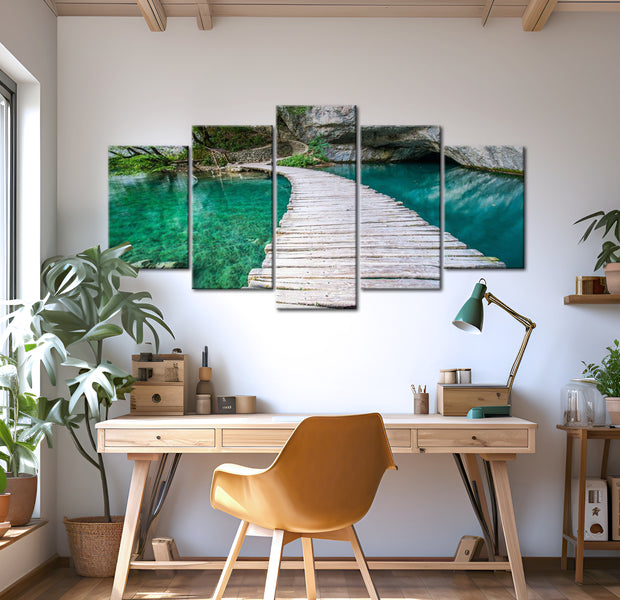 Stretched Canvas Landscape Art - Turquoise Lake 40"Wx20"H