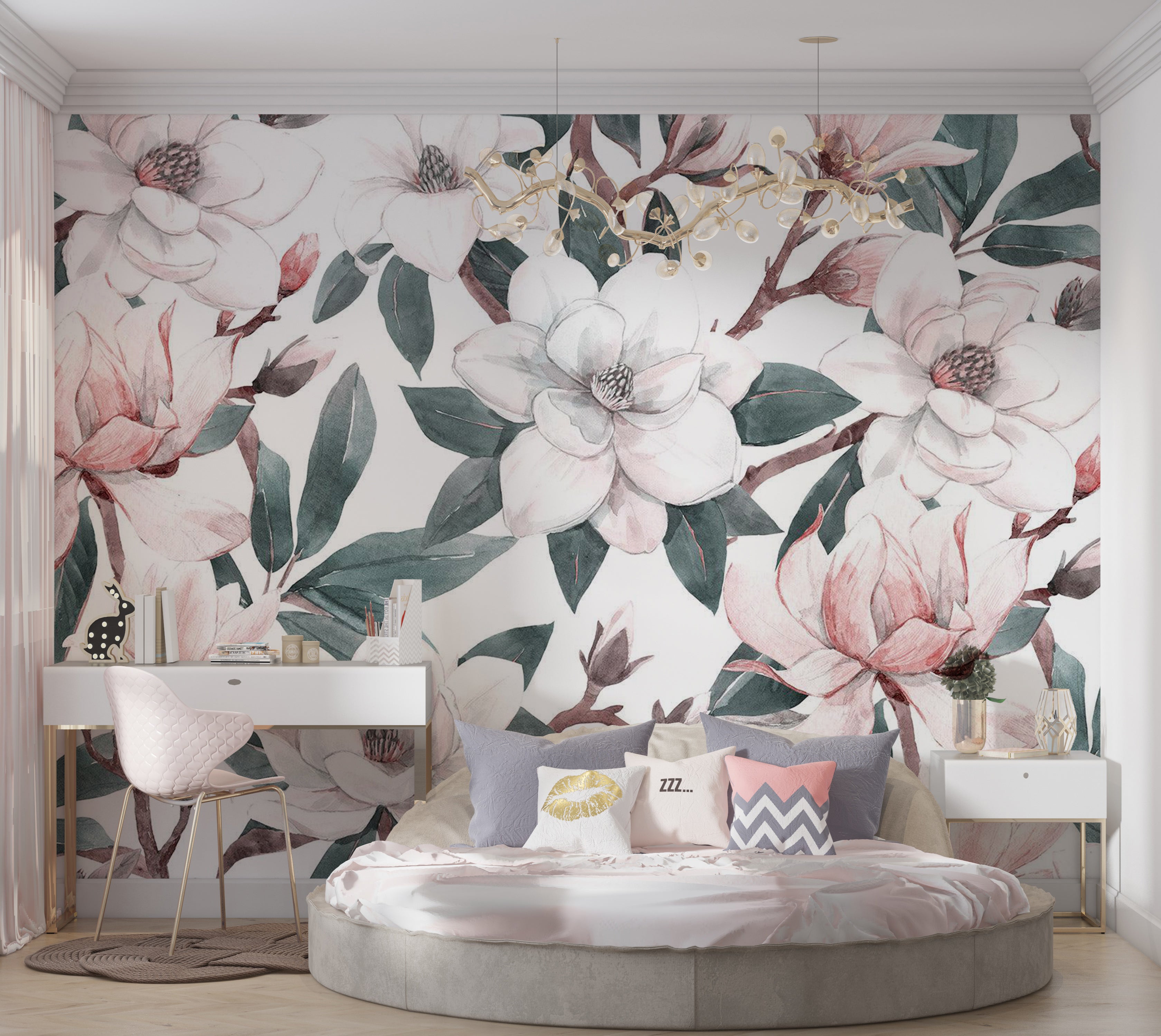 Peel & Stick Floral Wall Mural - Watercolor Magnolias 38"Wx27"H