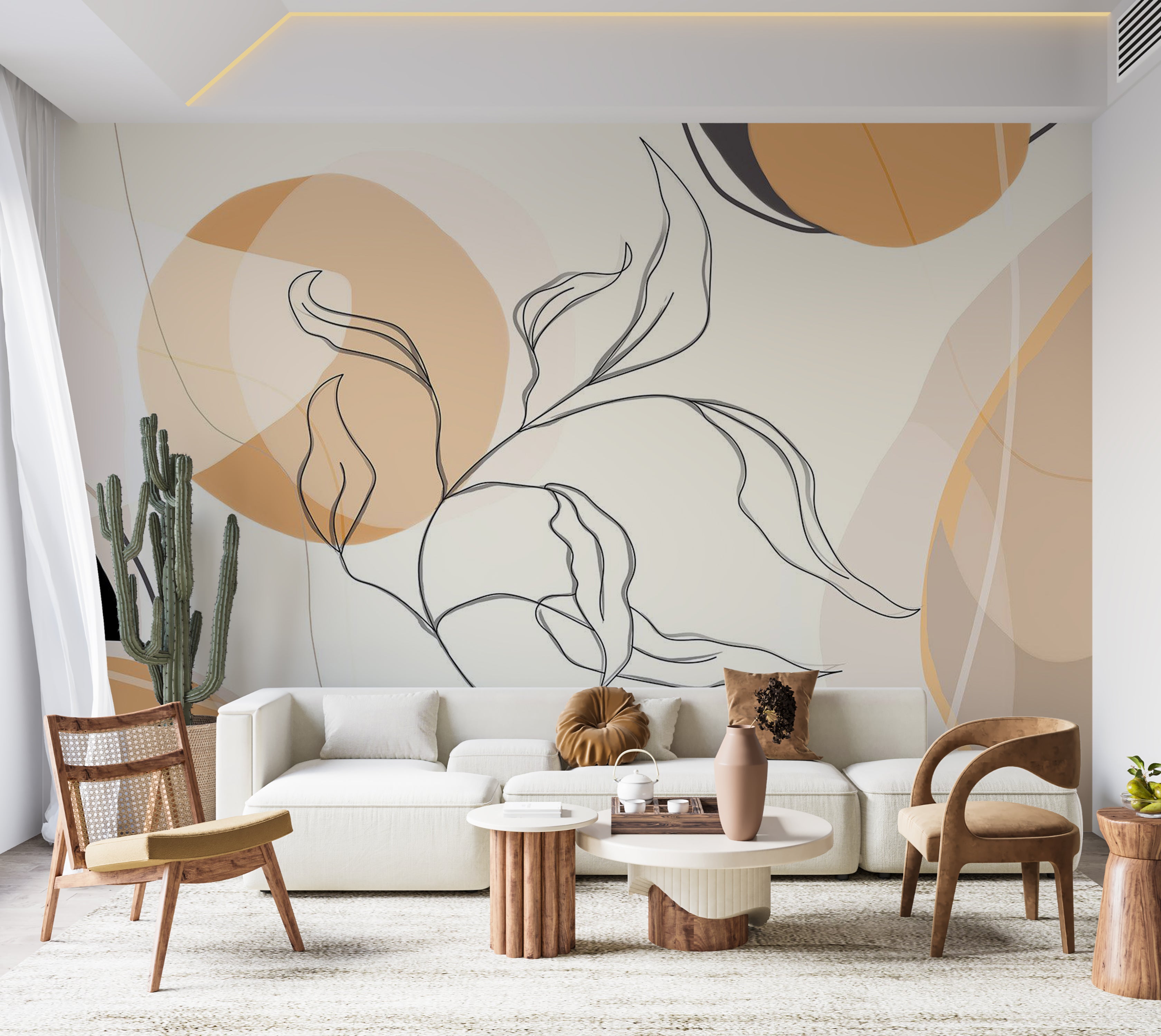 Abstract Wallpaper Wall Mural - Modern Line Landscape 39"Wx27"H / Standard