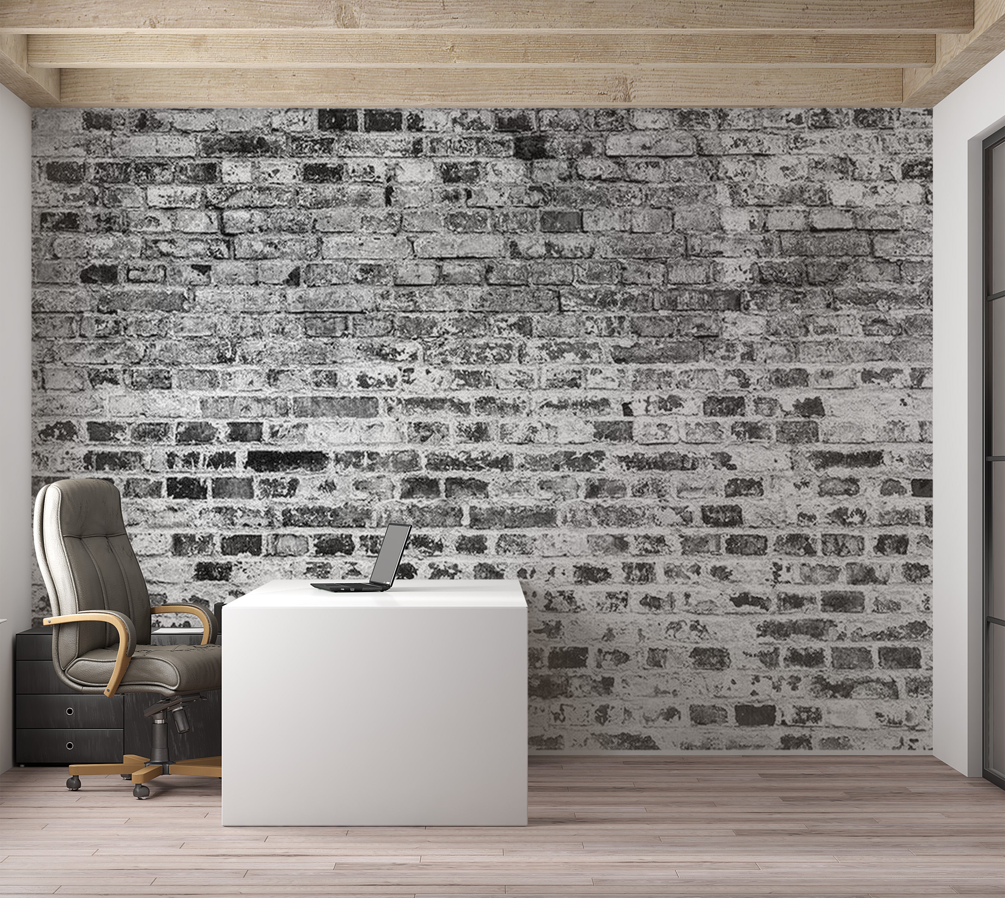 Background & Patterns Wallpaper Wall Mural - Dark Grey White Brick Wall 39"Wx27"H