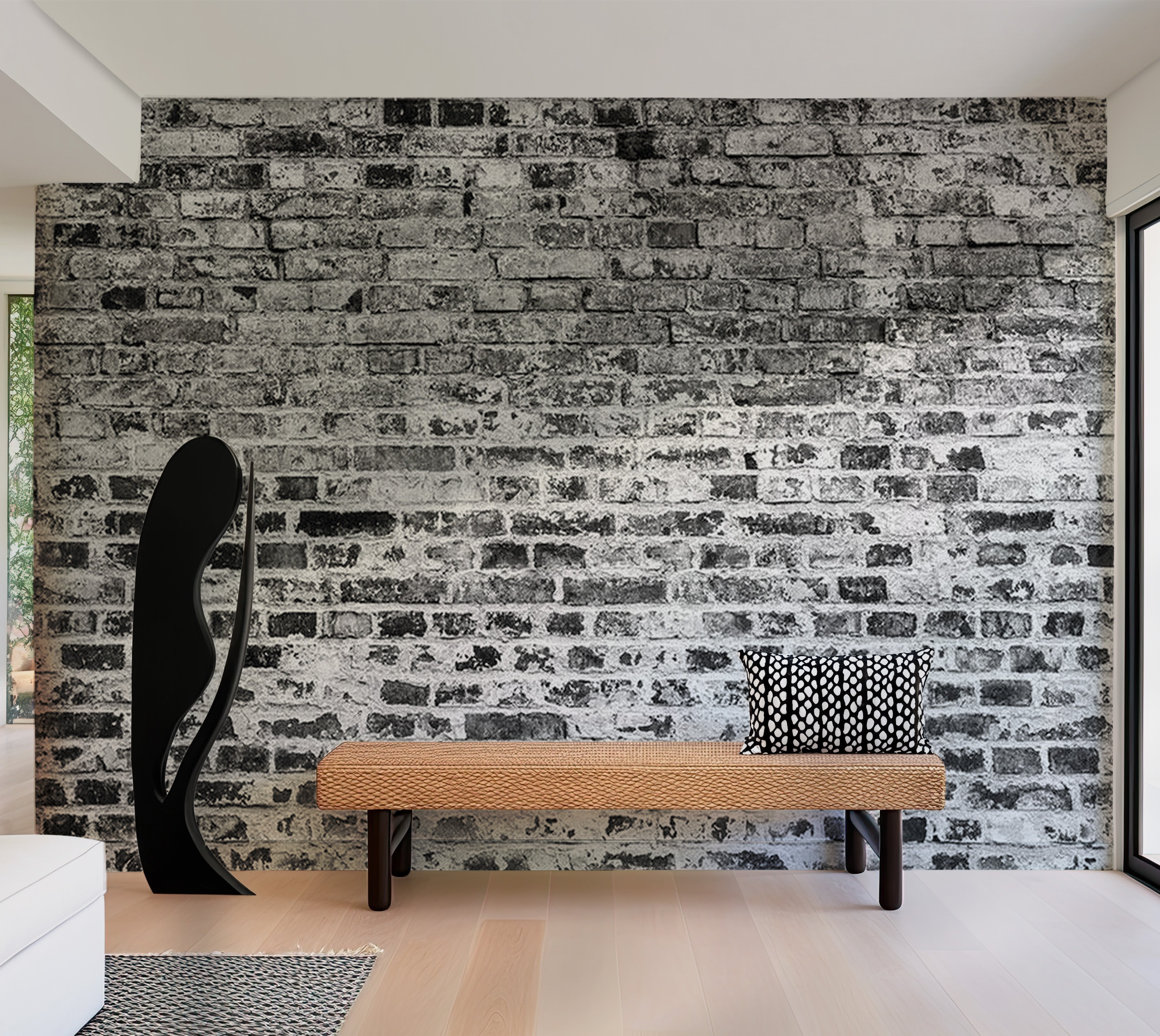 Background & Patterns Wallpaper Wall Mural - Dark Grey White Brick Wall 39"Wx27"H