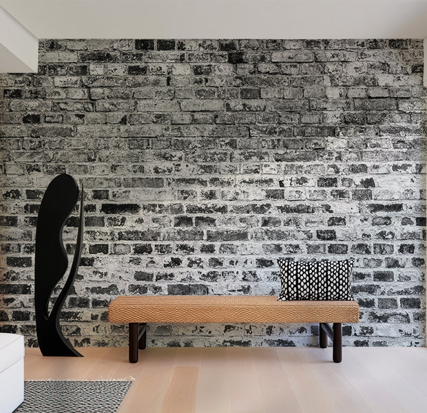 Background & Patterns Wallpaper Wall Mural - Dark Grey White Brick Wall 39"Wx27"H