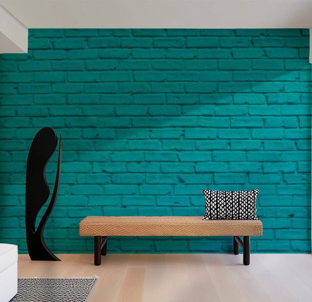 Background & Patterns Wallpaper Wall Mural - Turquoise Painted Brick Wall 39"Wx27"H