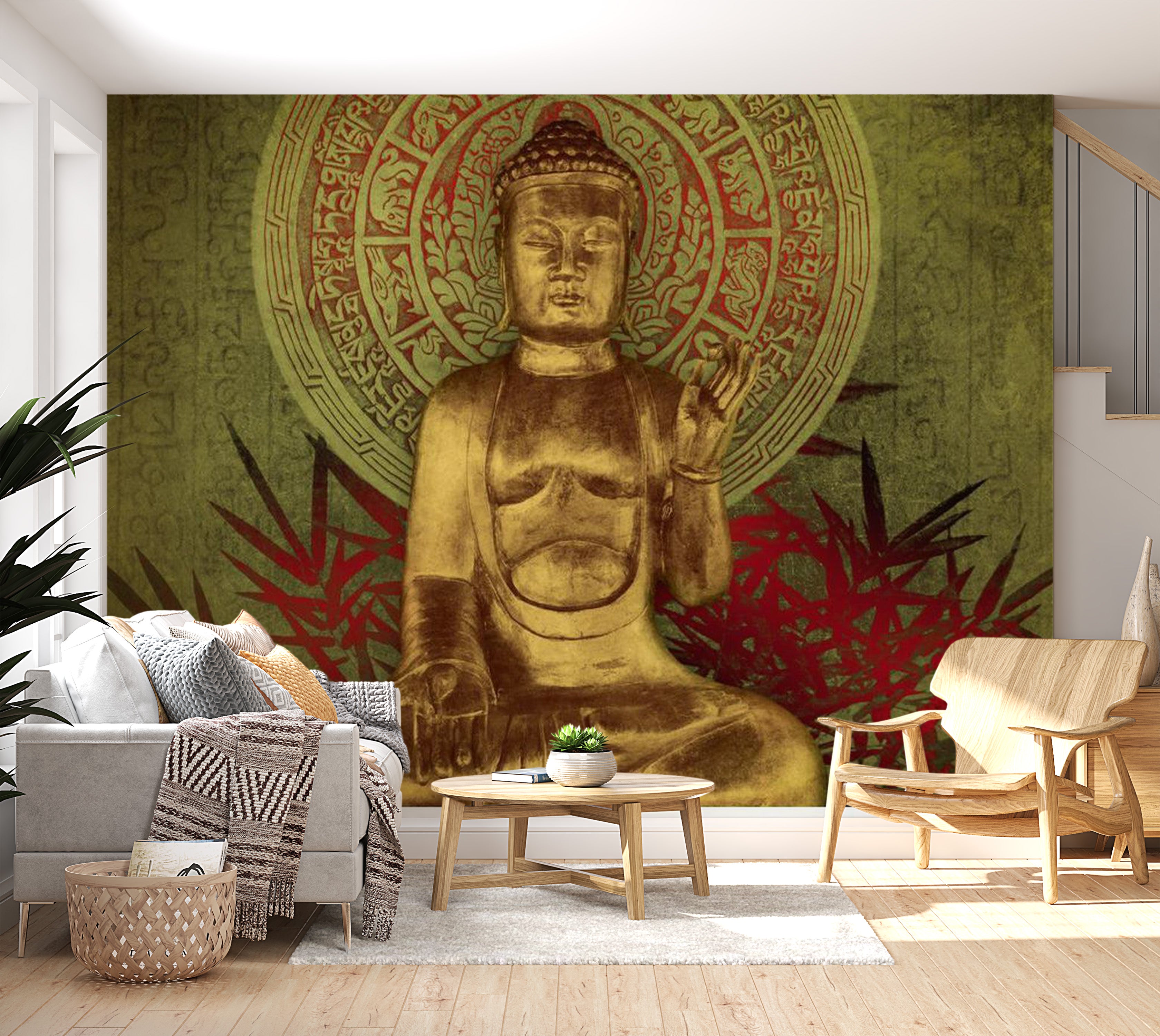 Zen Wallpaper Wall Mural - Golden Buddha 118"Wx90"H