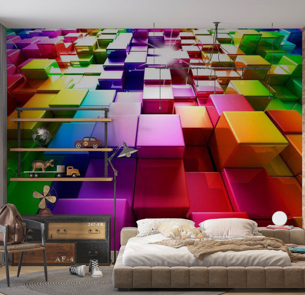 Abstract Wallpaper Wall Mural - Colored Cubes 39"Wx27"H
