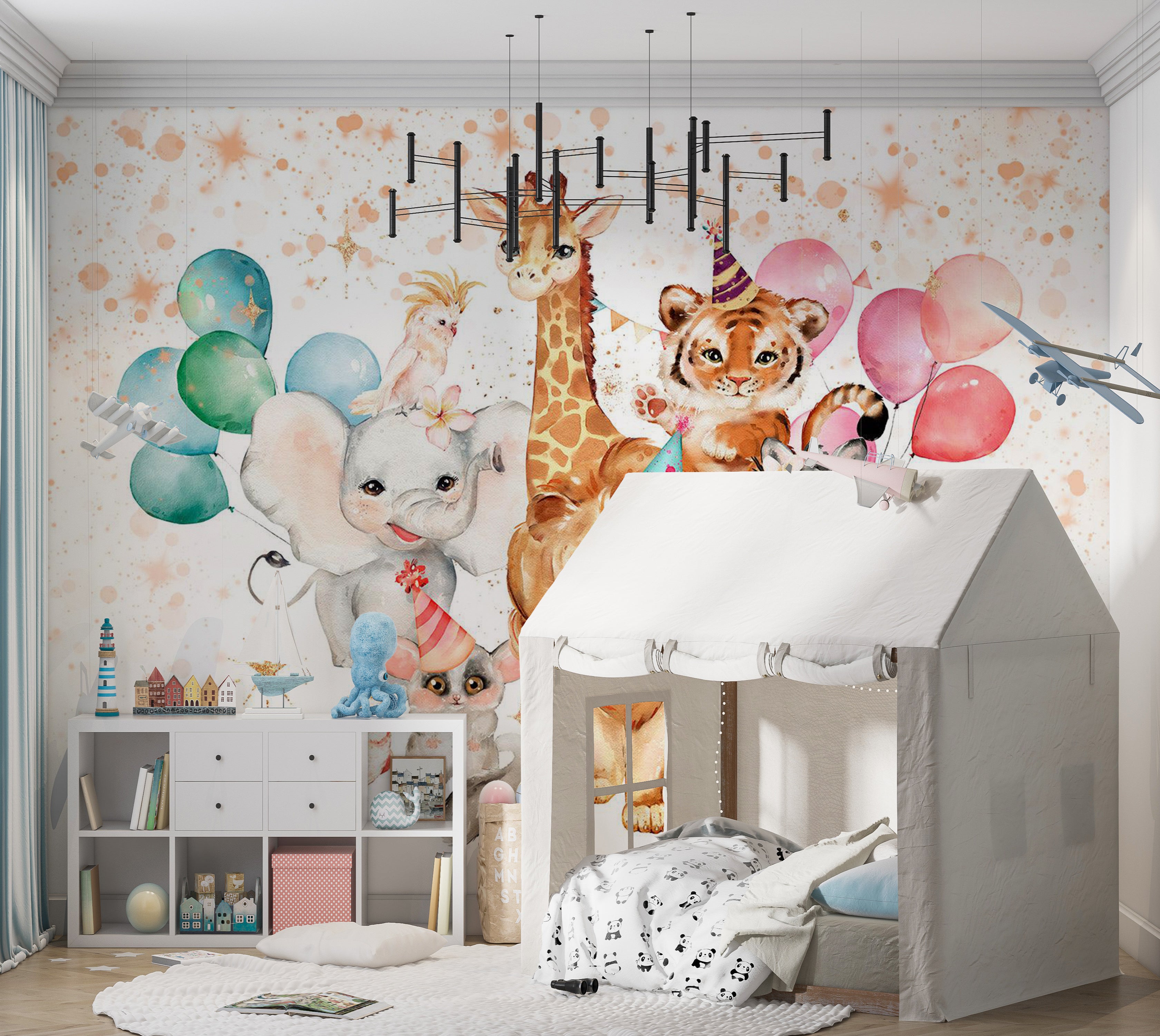 Kids Wallpaper Wall Mural - Happy Animals 39"Wx27"H / Standard