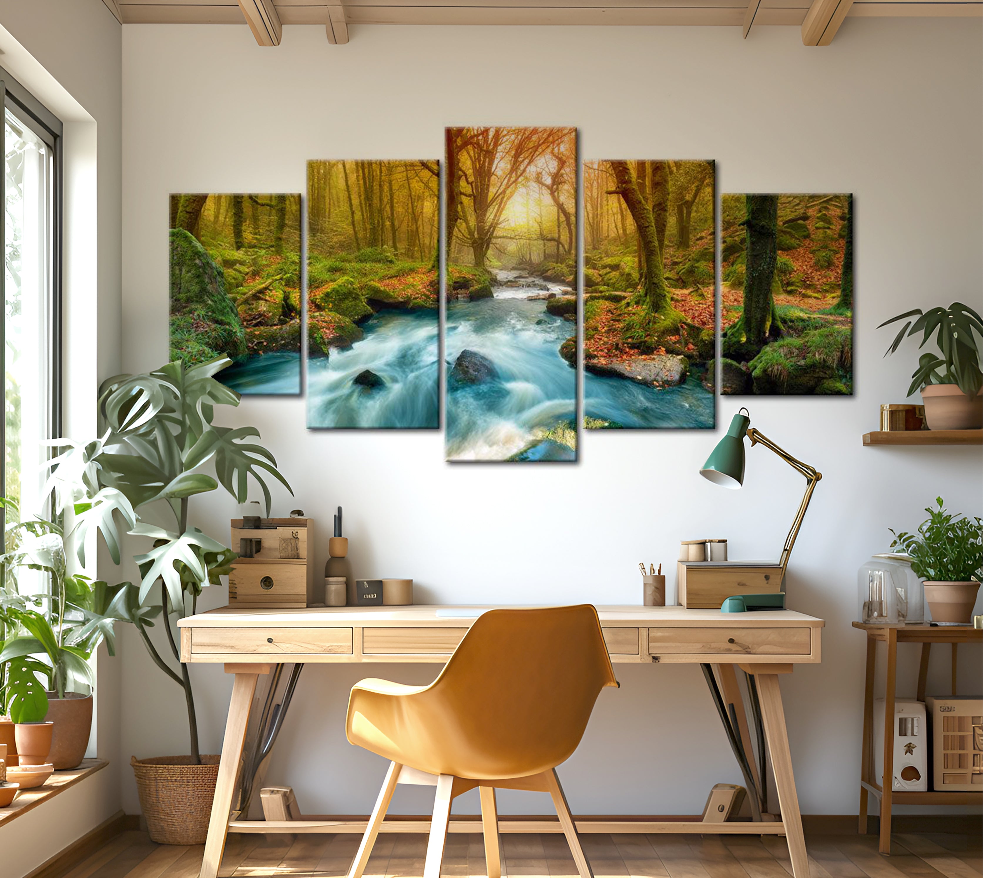 Stretched Canvas Landscape Art - Morning On The River 40"Wx20"H