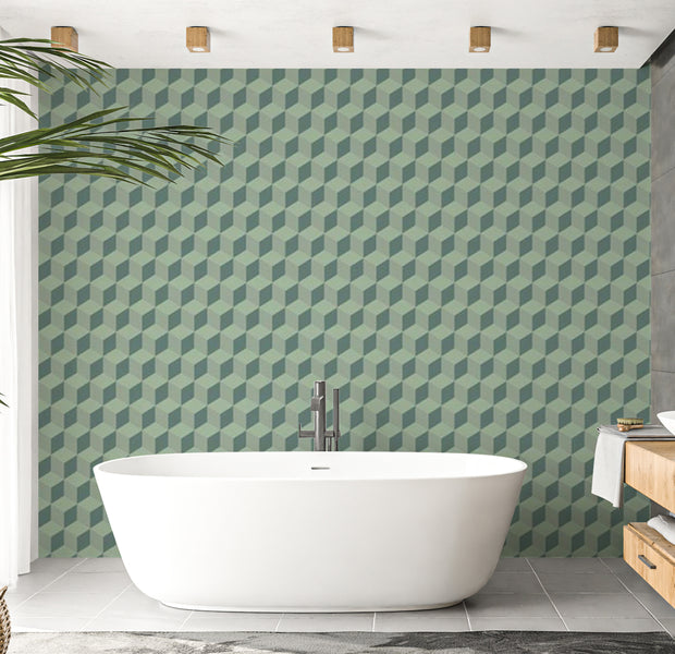 Abstract Wallpaper Wall Mural - Monochromatic Cubes 118"Wx90"H