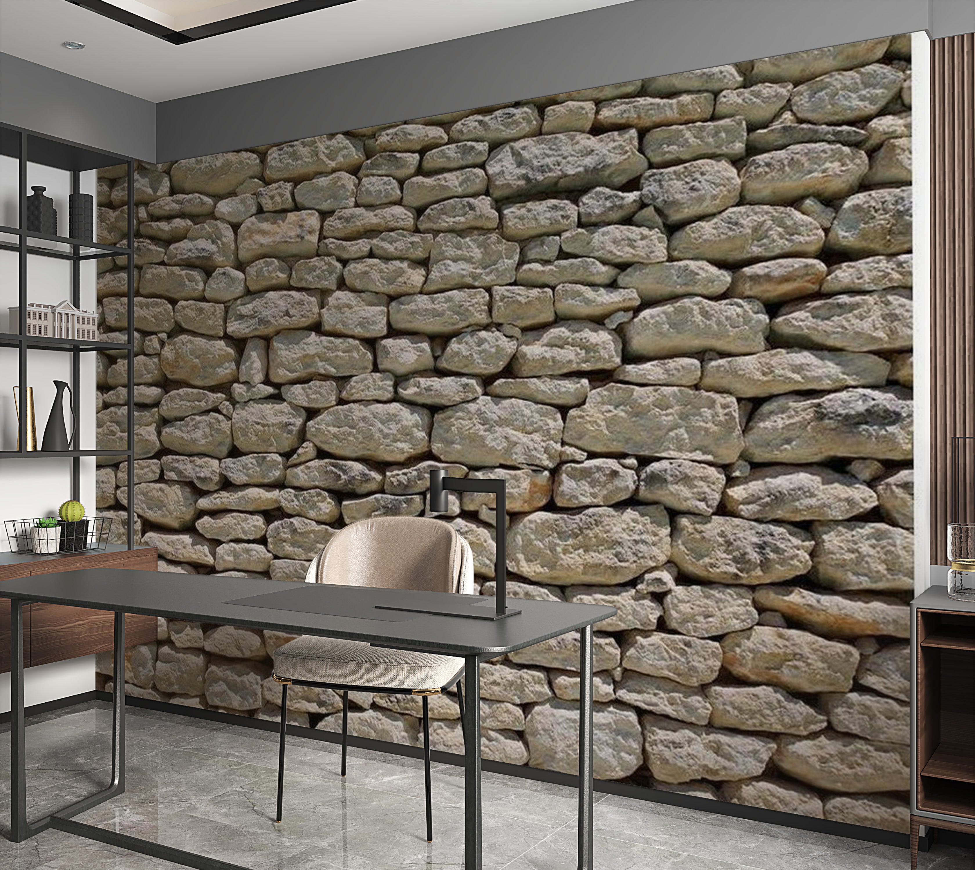 Background & Patterns Wallpaper Wall Mural - Stacked Stones and Rocks Wall 118"Wx90"H