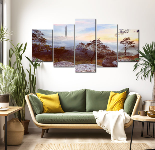 Stretched Canvas Landscape Art - Tower And Horizon 40"Wx20"H