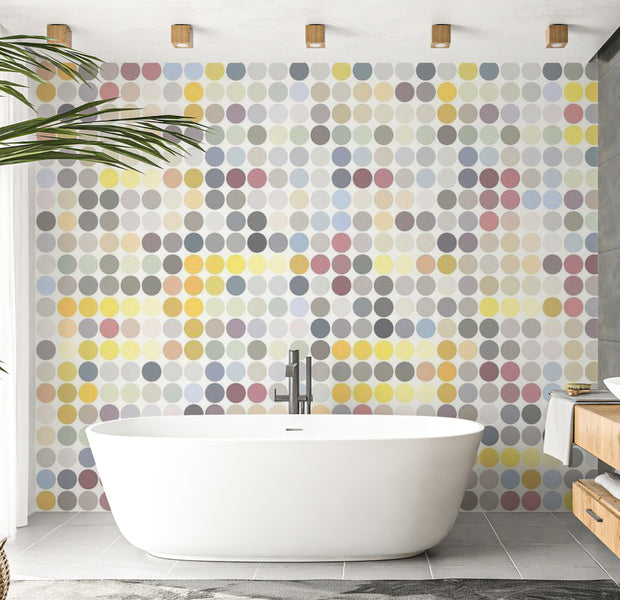 Abstract Wallpaper Wall Mural - Colored Polka Dots 118"Wx90"H