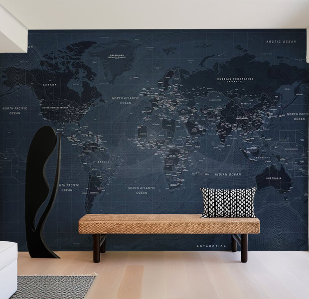 Peel & Stick Map Wall Mural - Contemporary Loft World Map 38"Wx27"H