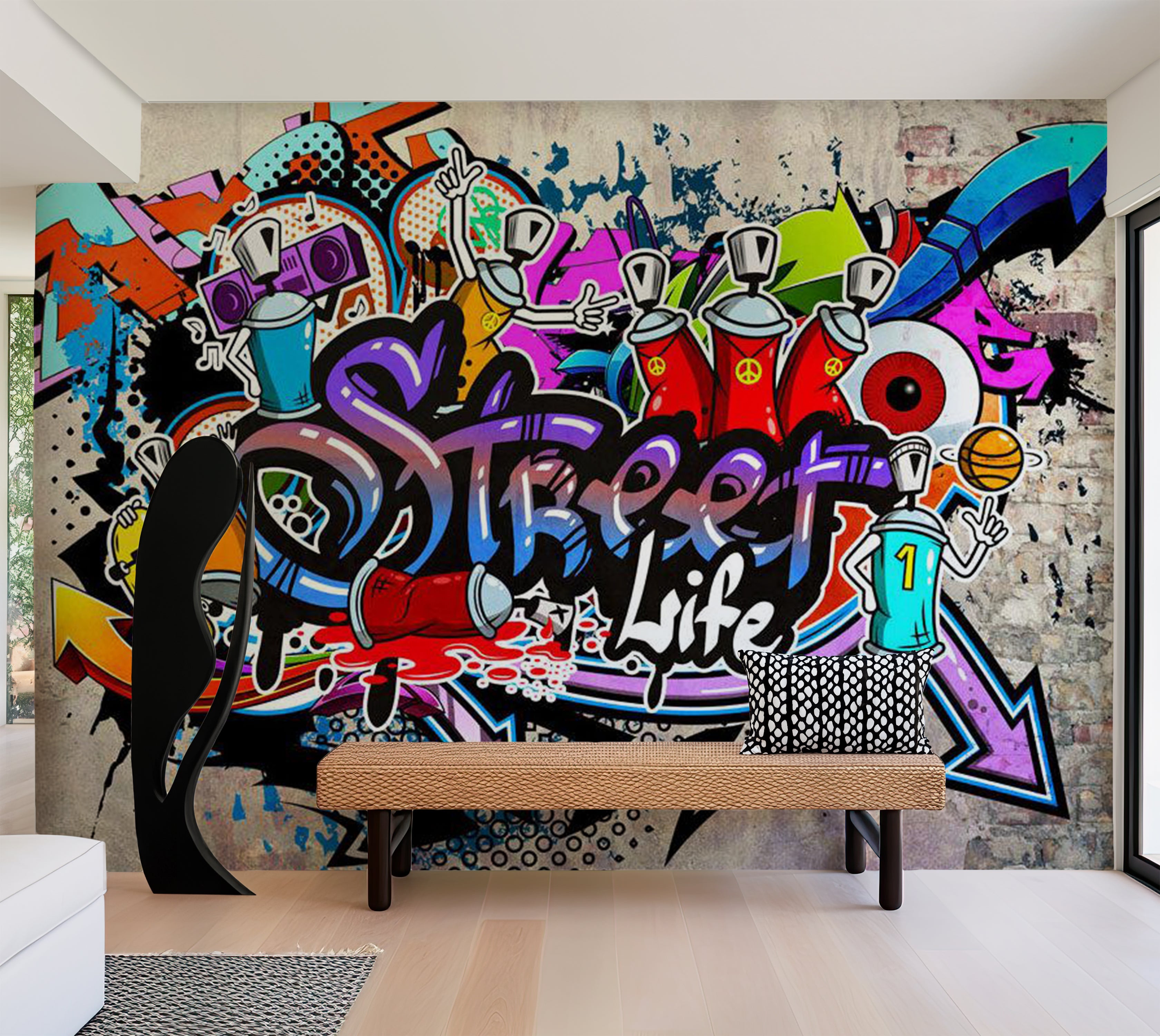 Peel & Stick Street Art Wall Mural - Street Game 38"Wx27"H