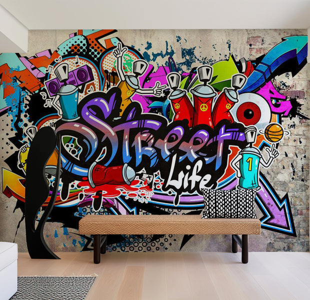 Peel & Stick Street Art Wall Mural - Street Game 38"Wx27"H