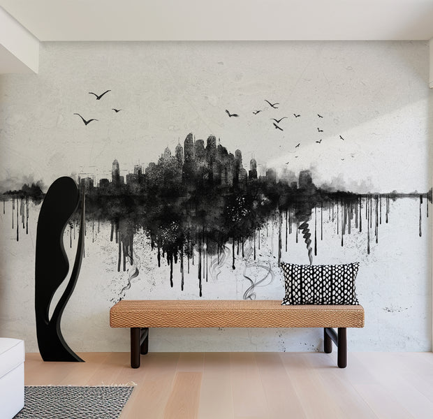 Peel & Stick Wall Mural - Watercolor City View 38"Wx27"H