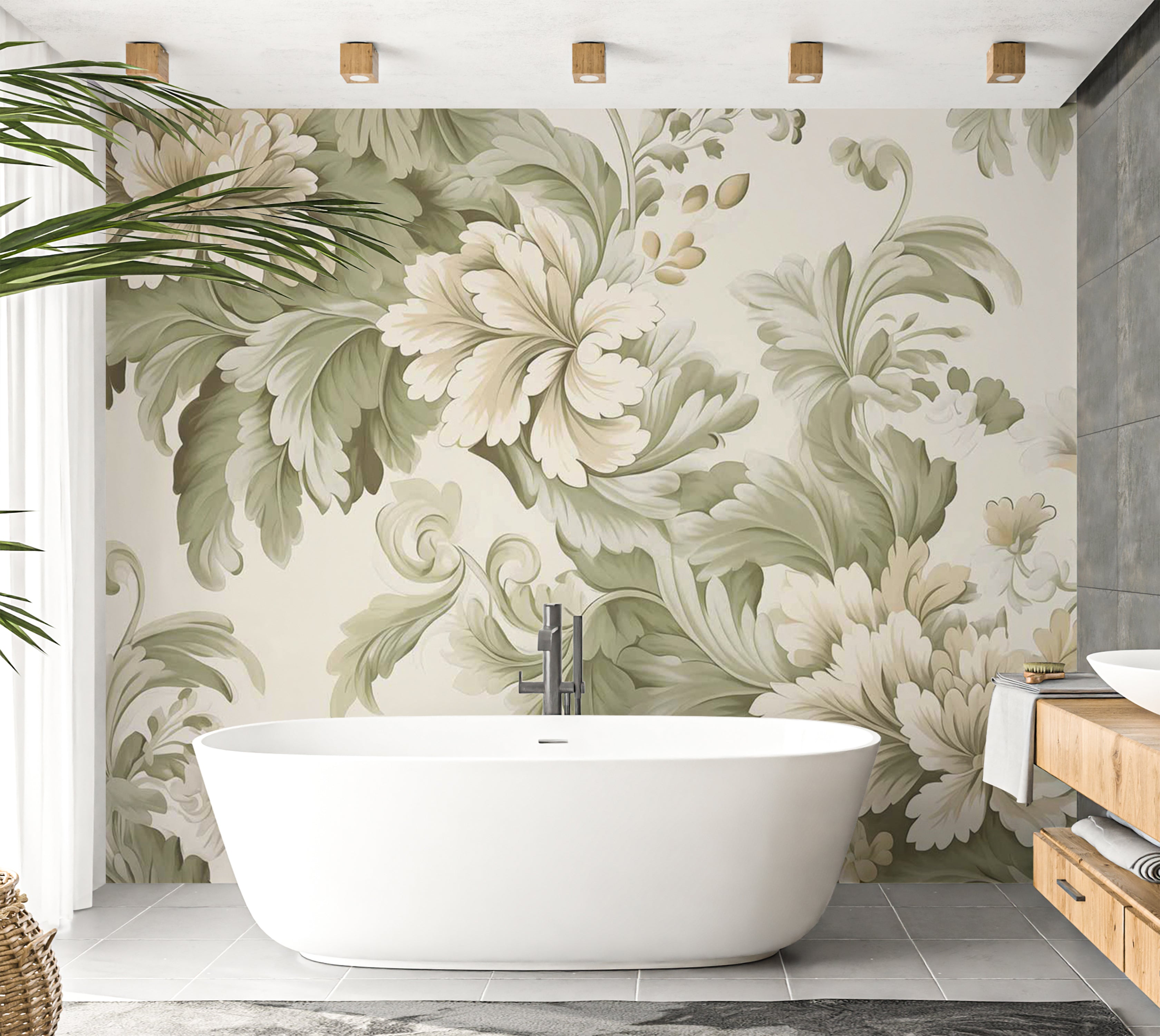 Peel & Stick Floral Wall Mural - Retro Vintage Flowers Cream 38"Wx27"H