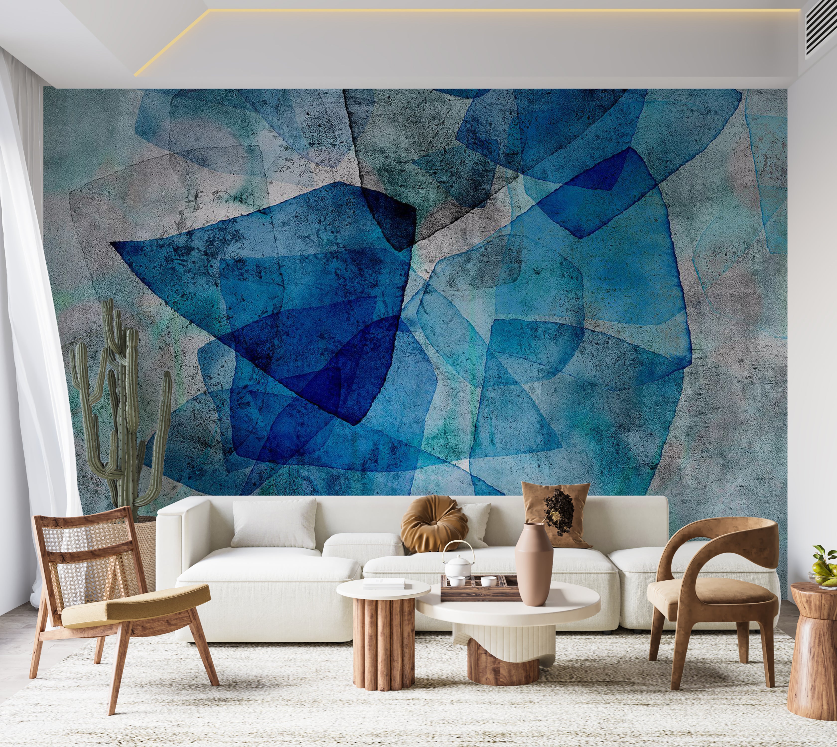 Abstract Wallpaper Wall Mural - Sapphire Mosaic 39"Wx27"H / Standard