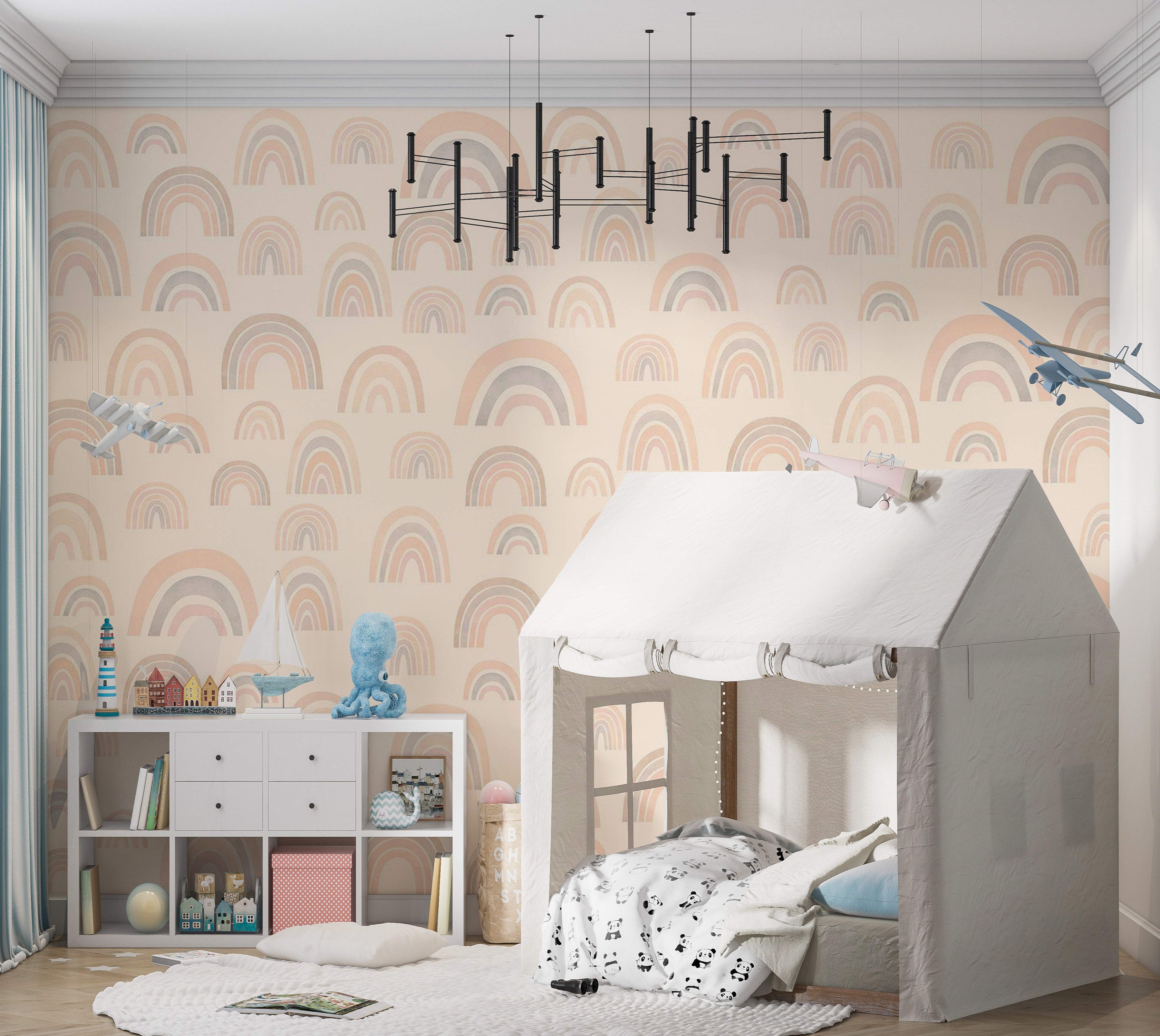 Kids Wallpaper Wall Mural - Pastel Rainbows 39"Wx27"H / Standard