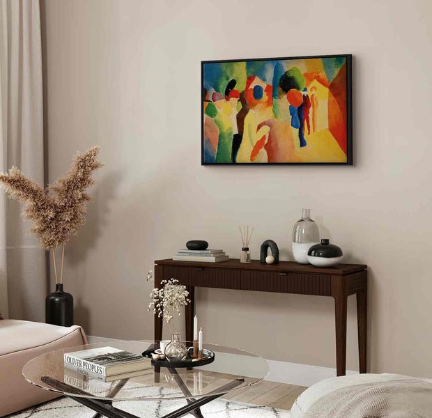 Floating Framed Canvas Art - With a Yellow Jacket - August Macke