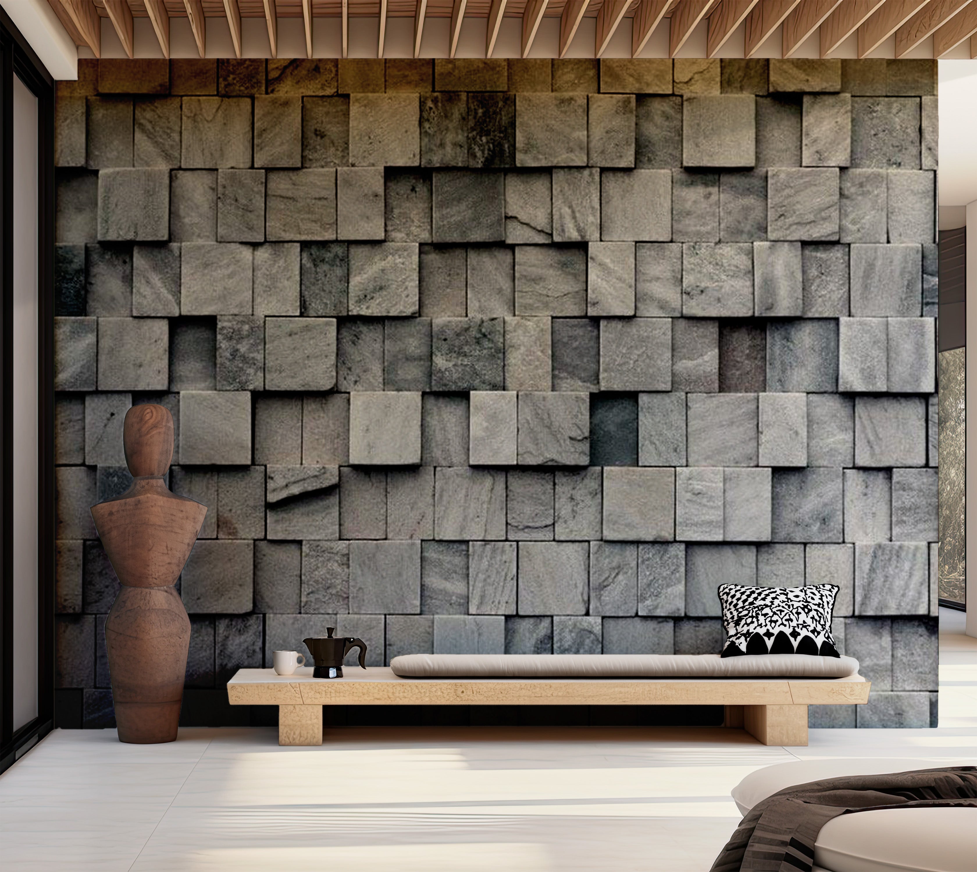 Background & Patterns Wallpaper Wall Mural - Abstract Stacked Stone Cubes 39"Wx27"H