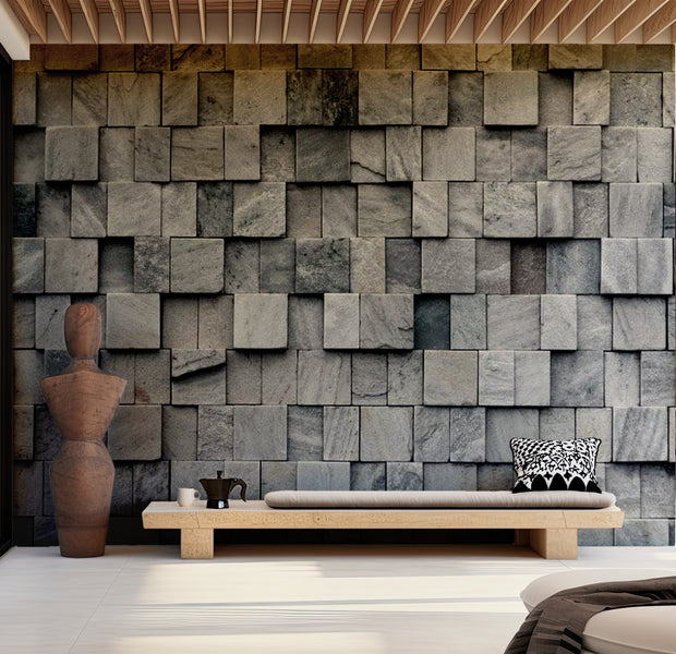 Background & Patterns Wallpaper Wall Mural - Abstract Stacked Stone Cubes 39"Wx27"H
