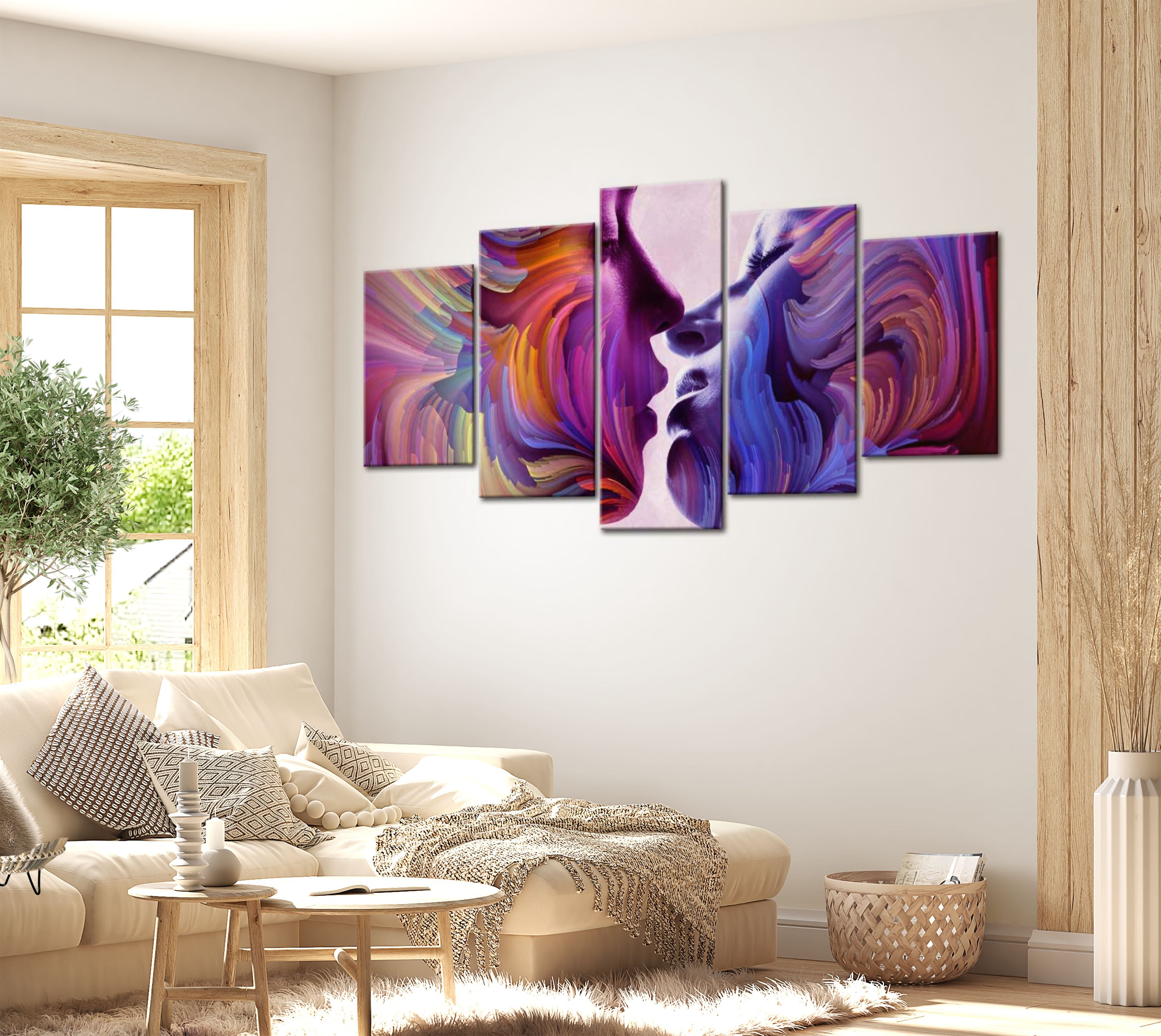 Abstract Canvas Wall Art - Kissing In Colors  - 5 Pieces