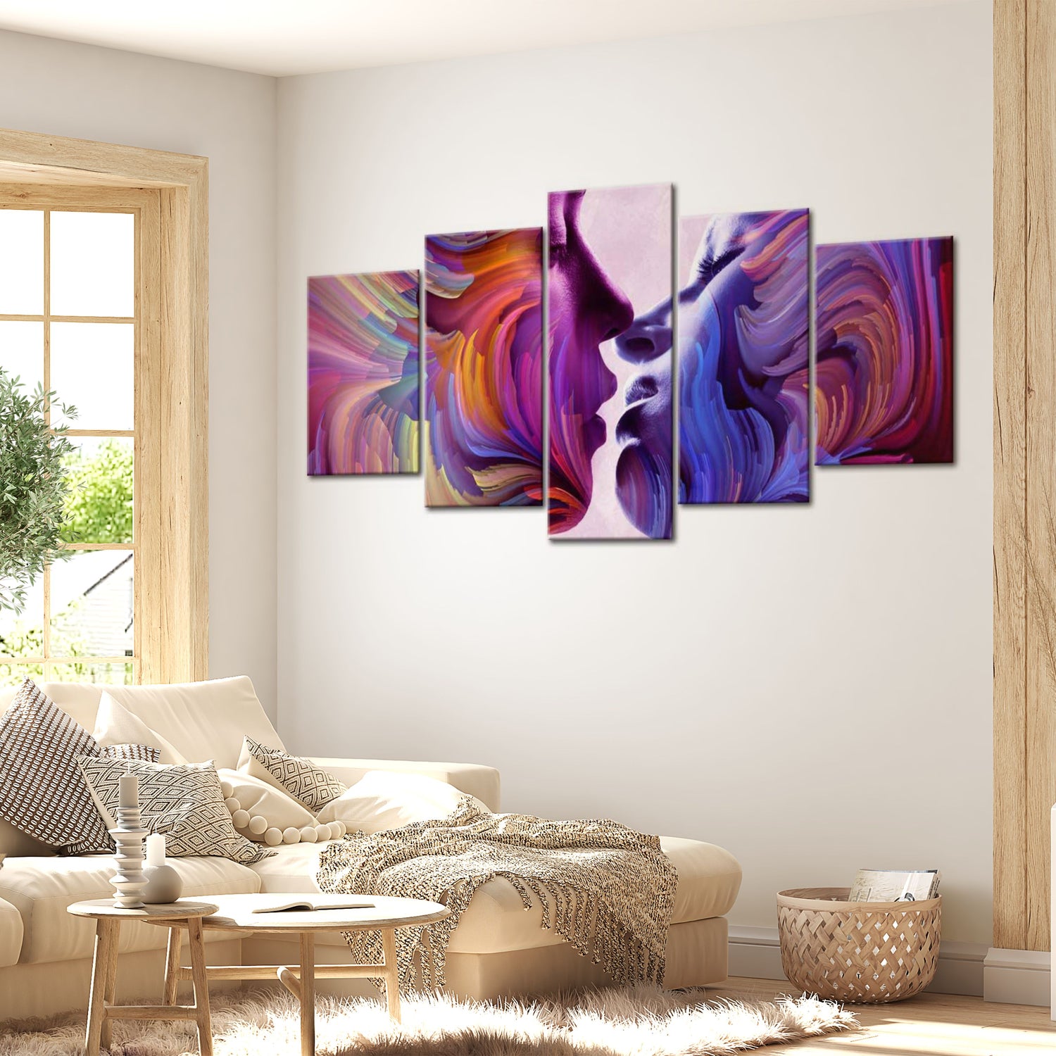 Abstract Canvas Wall Art - Kissing In Colors