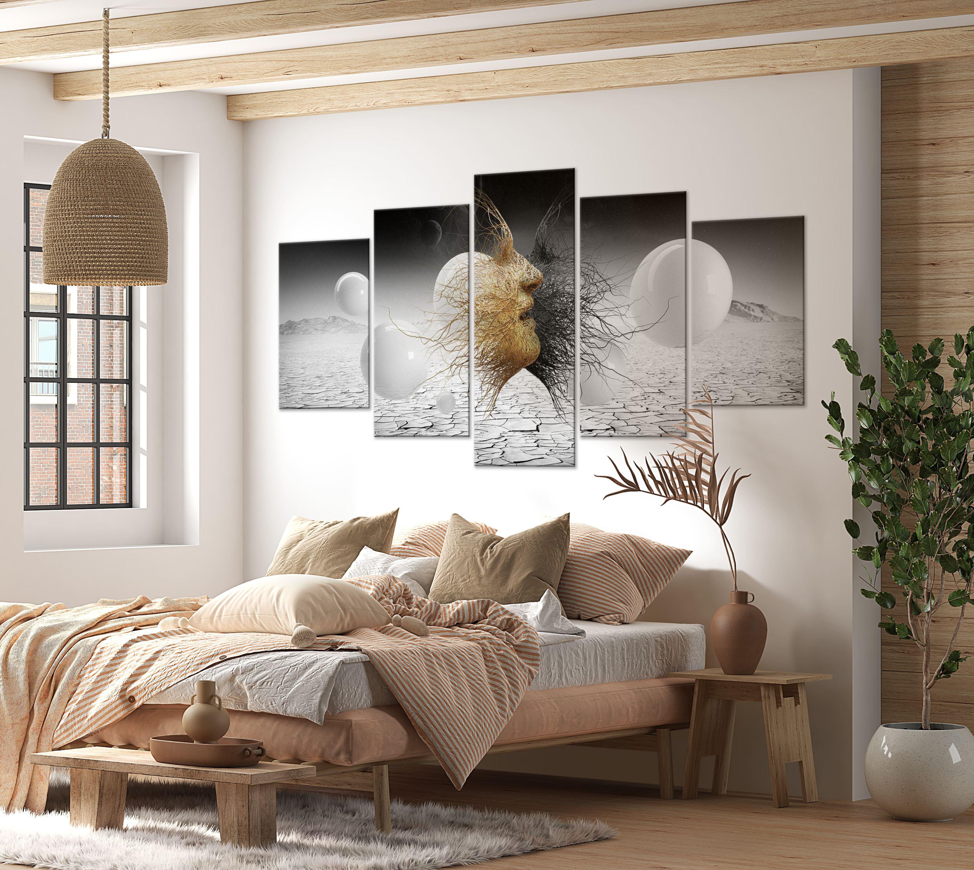 Abstract Canvas Wall Art - Woven Faces Golden - 5 Pieces