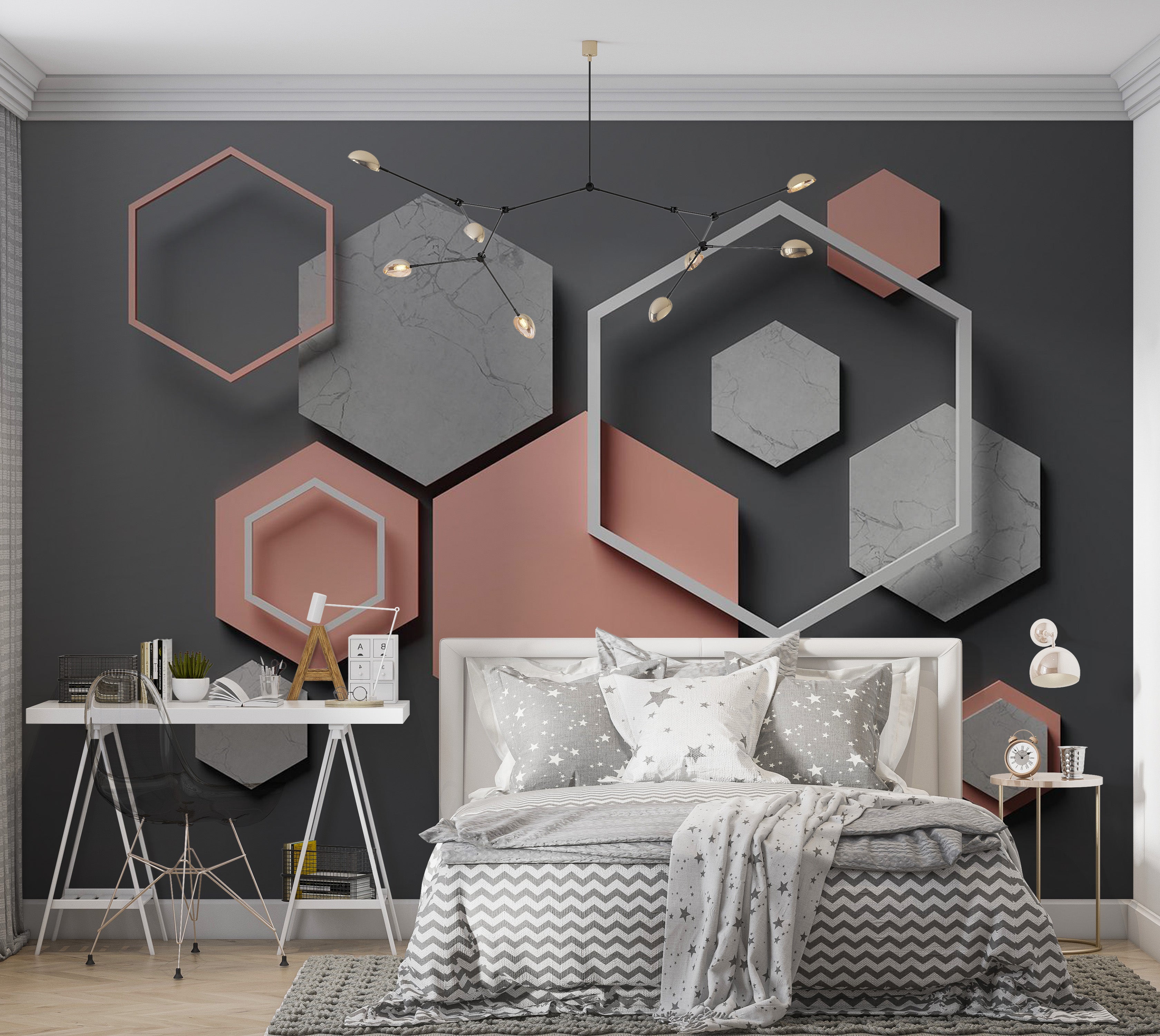 Background & Patterns Wallpaper Wall Mural - Hexagon Plan 39"Wx27"H