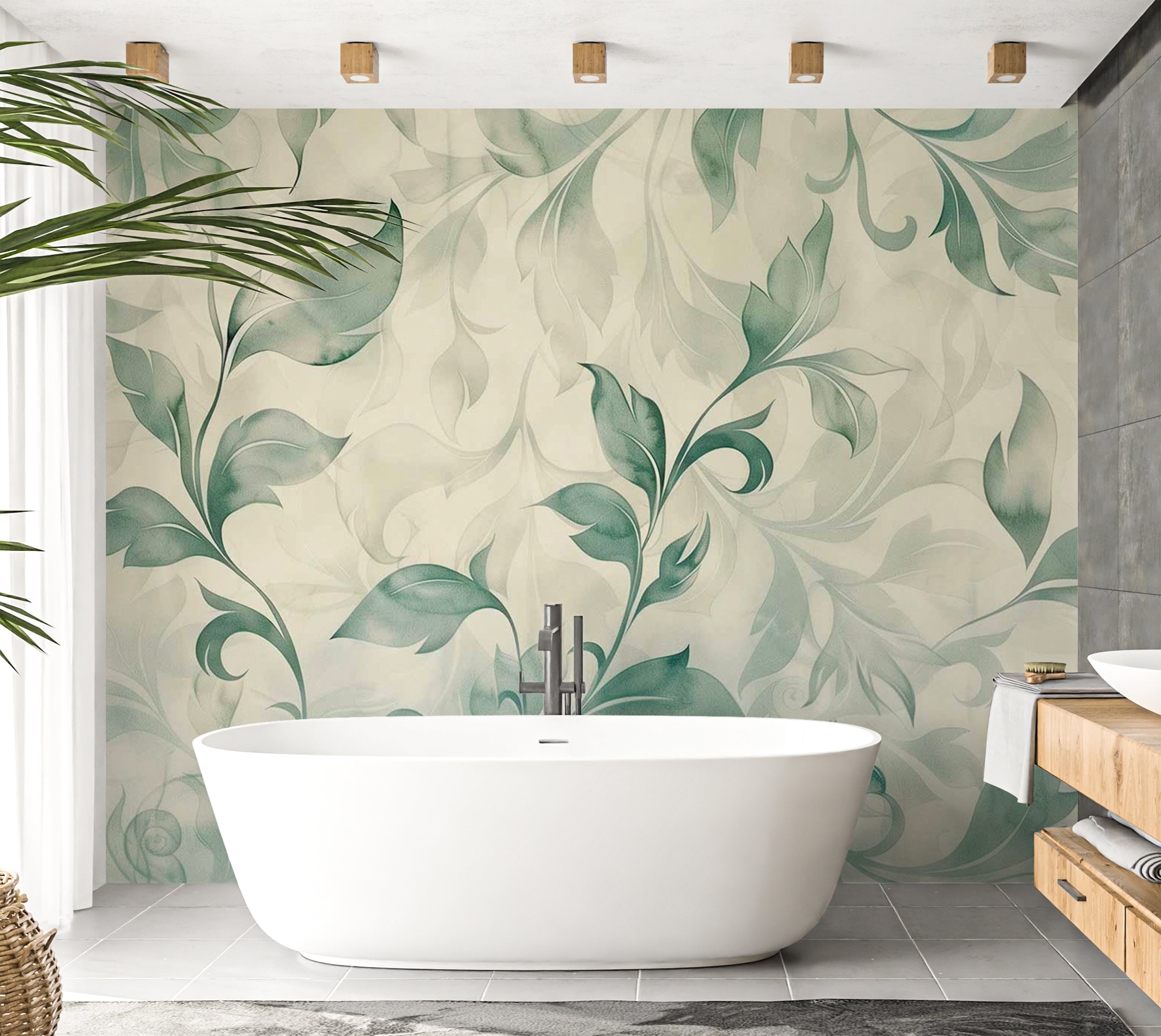 Peel & Stick Floral Wall Mural - Watercolor Botanical Motif 38"Wx27"H