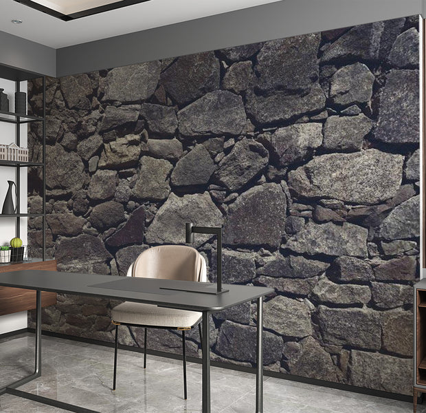 Background & Patterns Wallpaper Wall Mural - Dark Old Stacked Stone Wall 39"Wx27"H