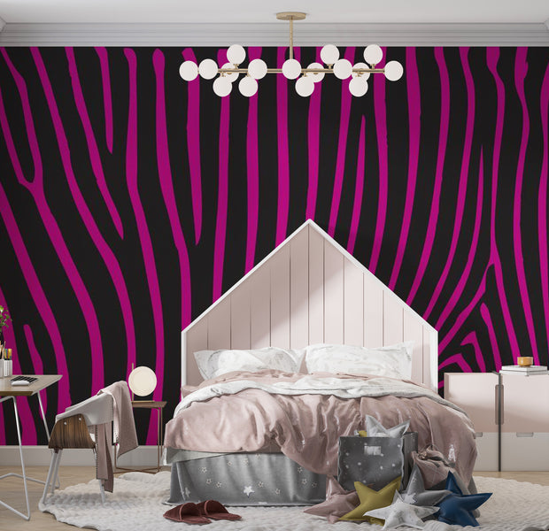 Abstract Wallpaper Wall Mural - Zebra Pattern Violet 118"Wx90"H