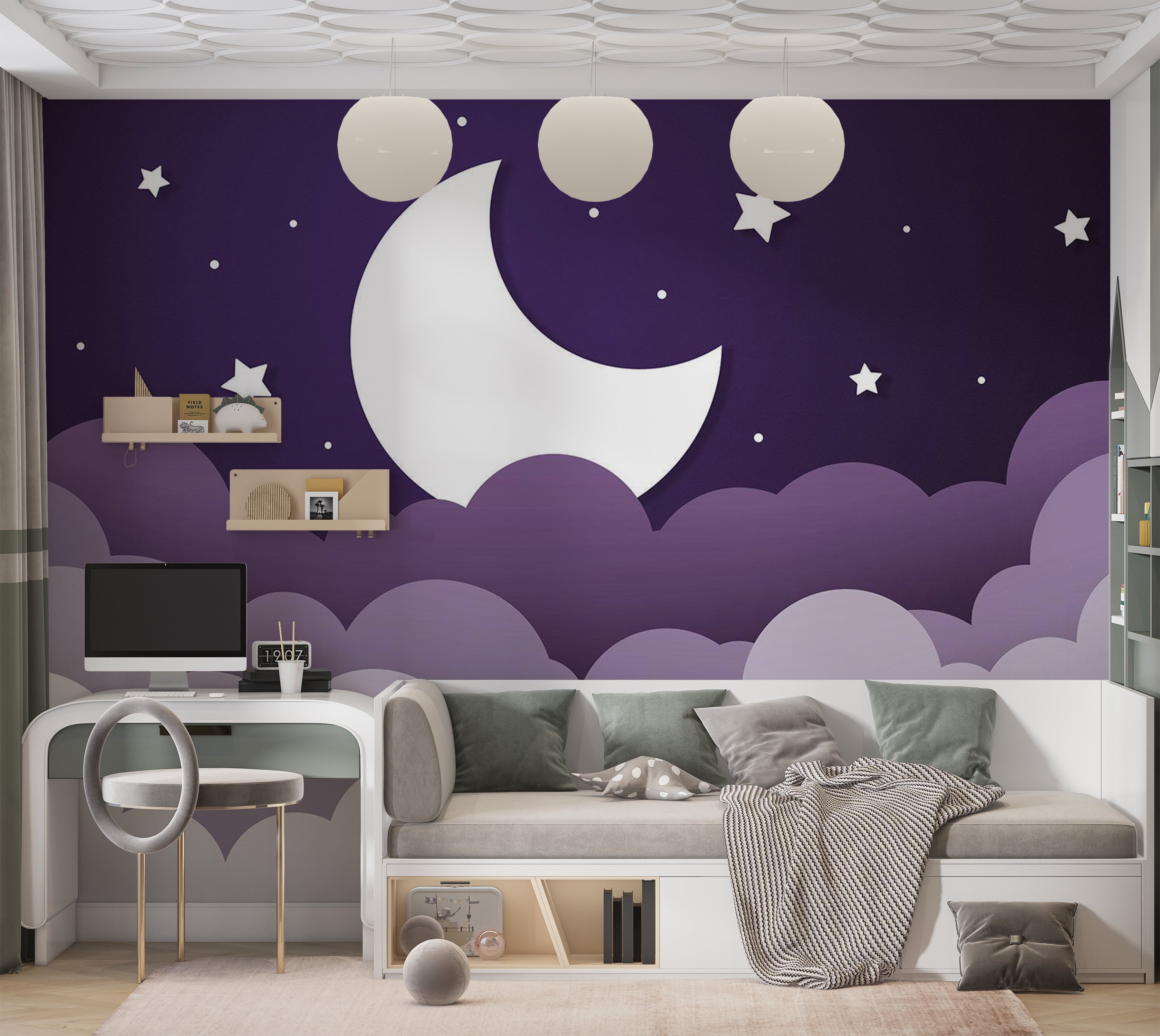 Peel & Stick Kids Wall Mural - Purple Abstract Moon 38"Wx27"H