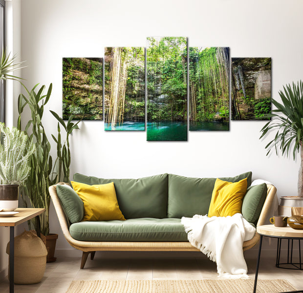 Stretched Canvas Landscape Art - Waterfall Of Trees 40"Wx20"H
