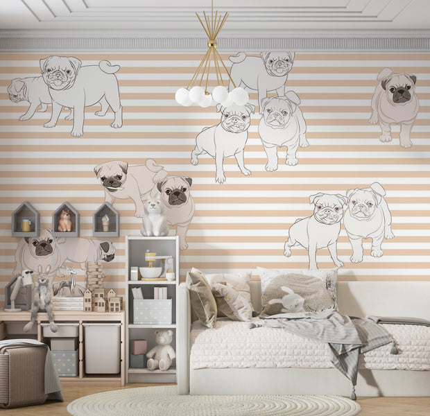 Peel & Stick Kids Wall Mural - Playful Dogs 38"Wx27"H