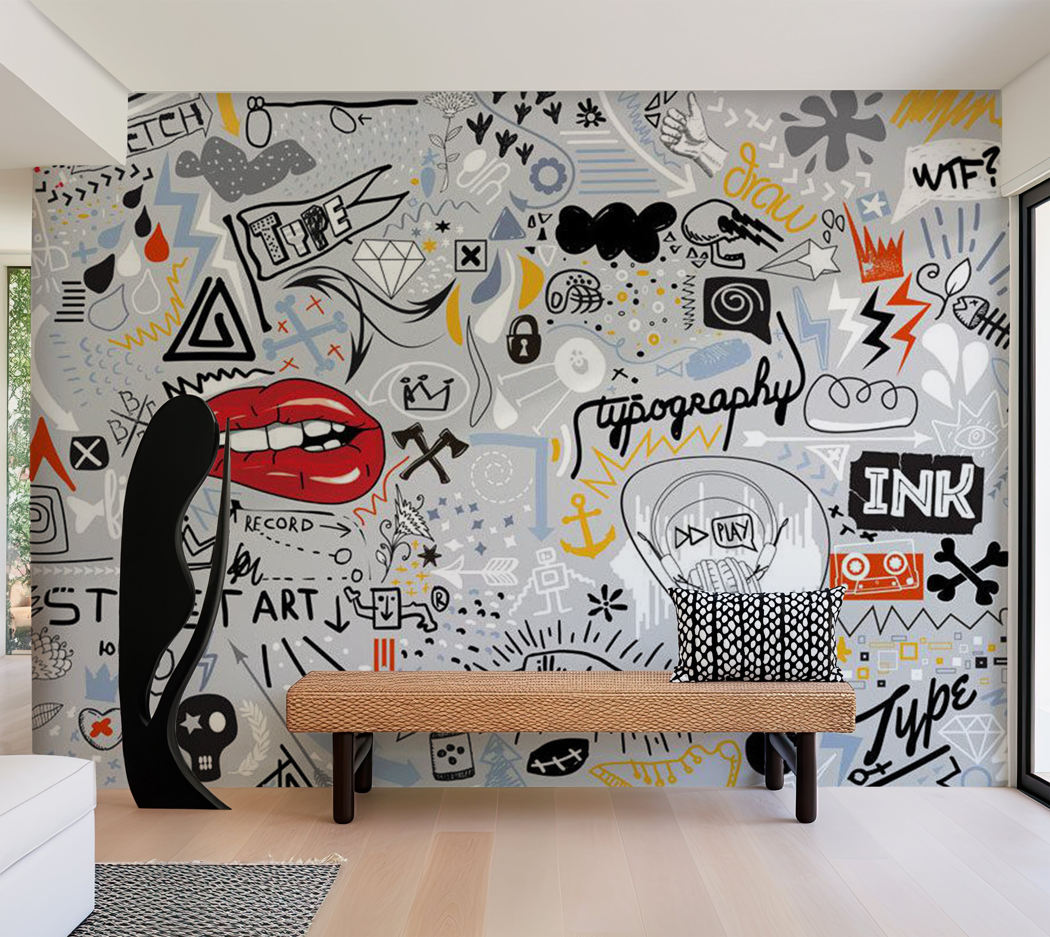 Peel & Stick Street Art Wall Mural - Thought Scribbles 38"Wx27"H