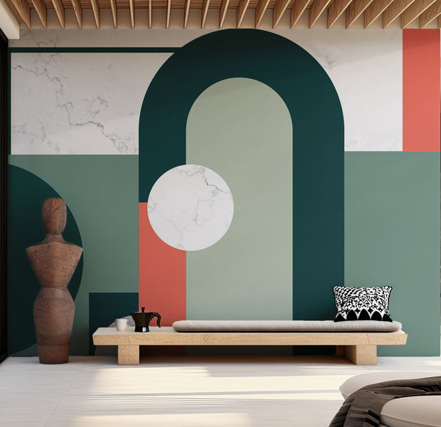 Abstract Wallpaper Wall Mural - Geometric Marble Motif 39"Wx27"H / Standard