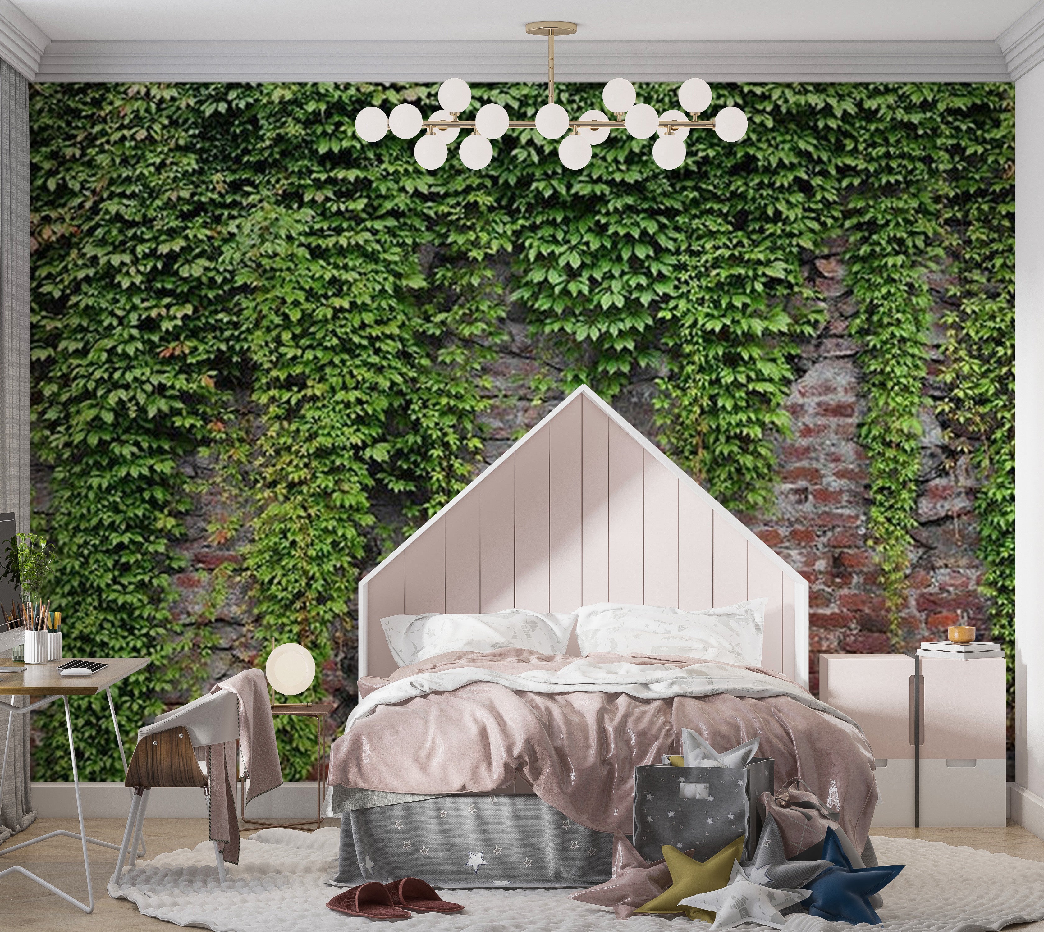 Background & Patterns Wallpaper Wall Mural - Old Brick Wall With Ivy 39"Wx27"H